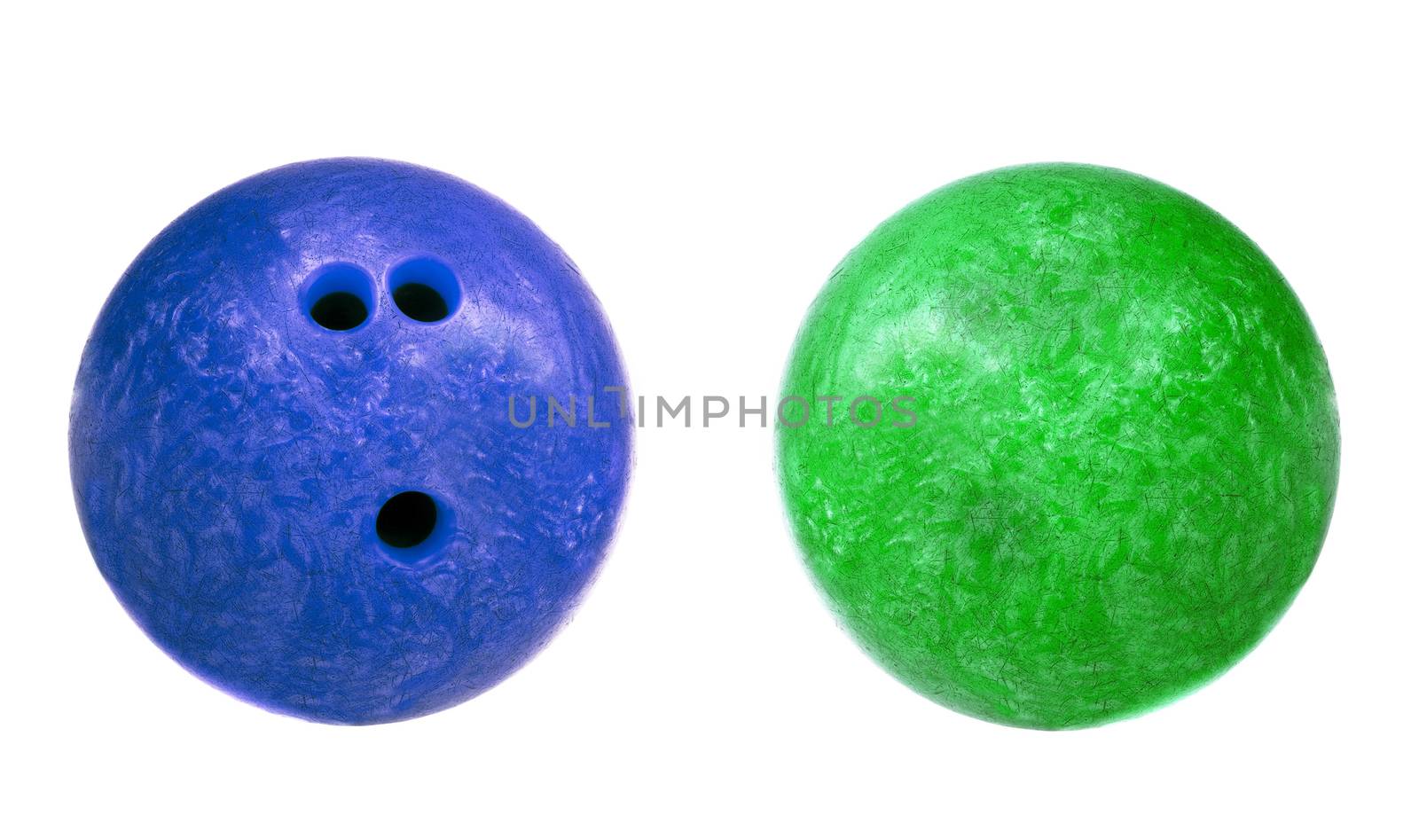 blue and green marbled bowling balls isolated by ozaiachin