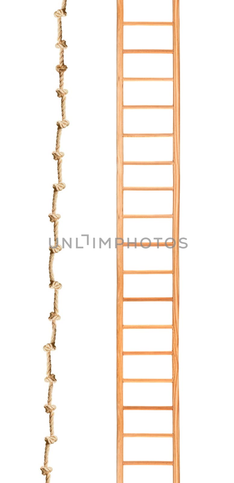 Wooden ladder with rope