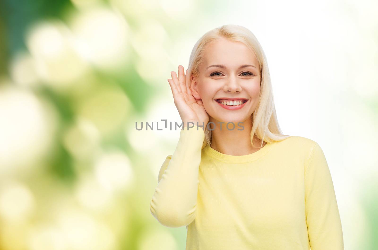 gossip, communication and people concept - smiling young woman listening to gossip