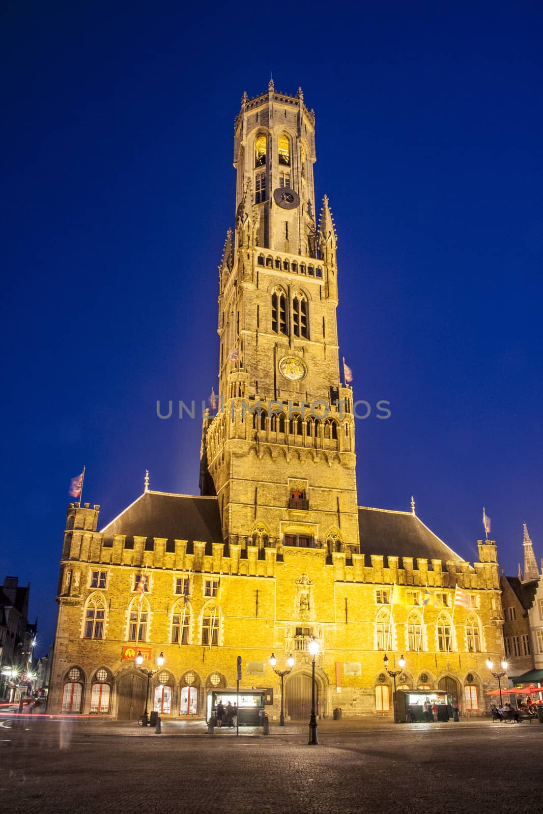 Famous Belfry of Bruges at night, Belgium