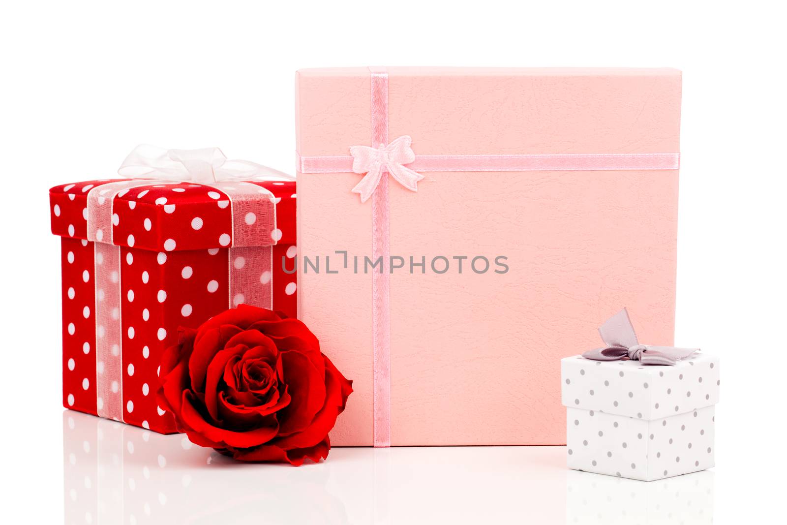 color gift boxes on white background