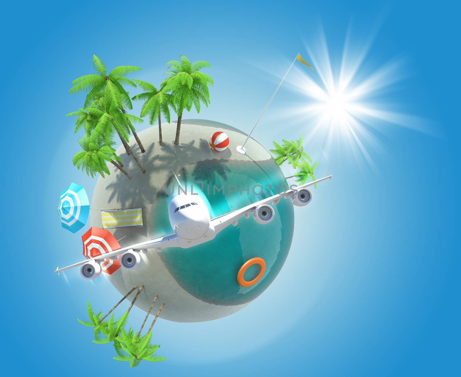 Earth with beach and jet by cherezoff