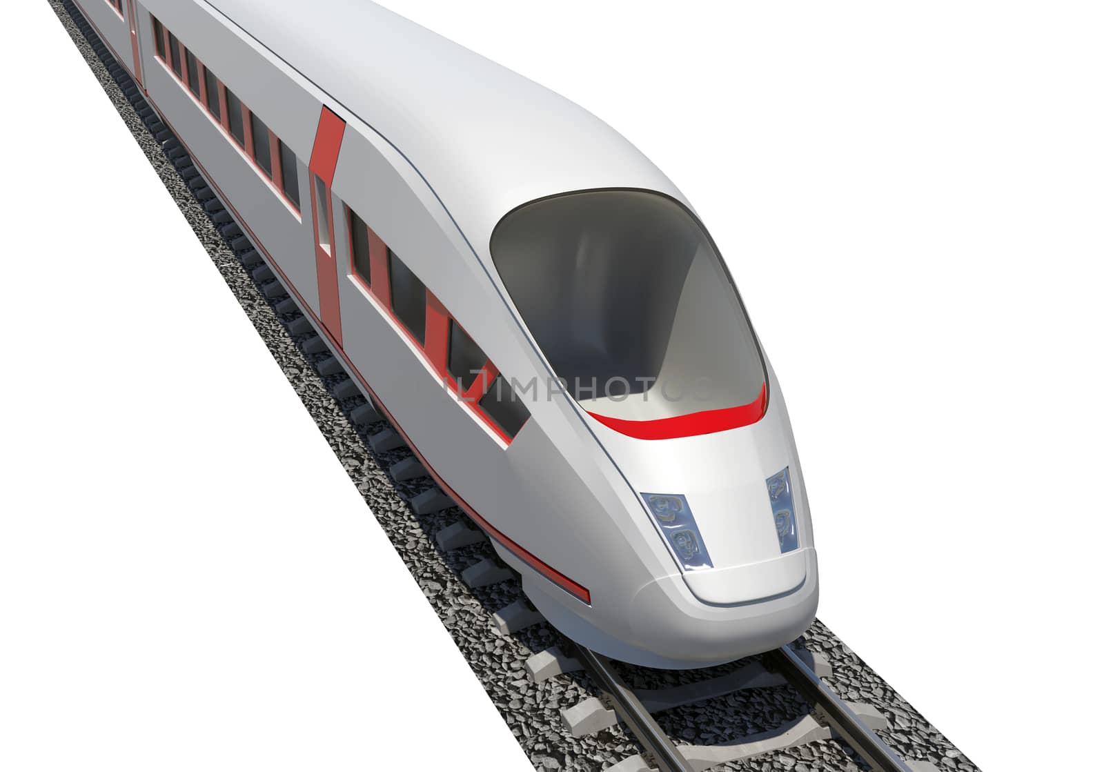 Train with red stripes on isolated white background