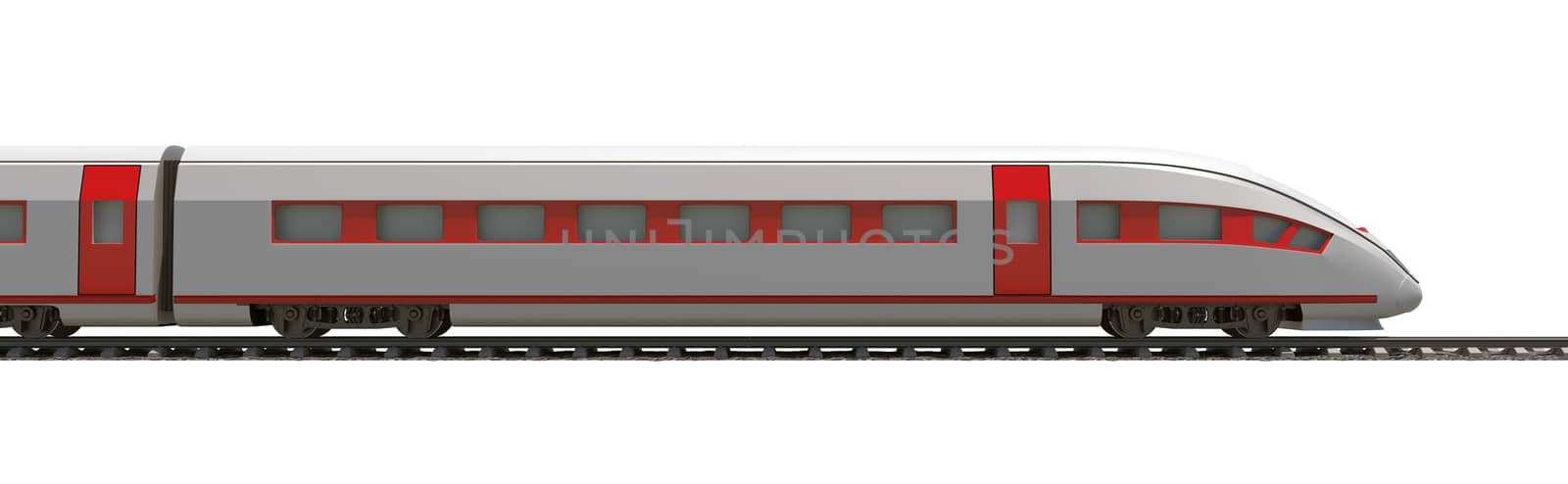 Long train with stripes on isolated white background