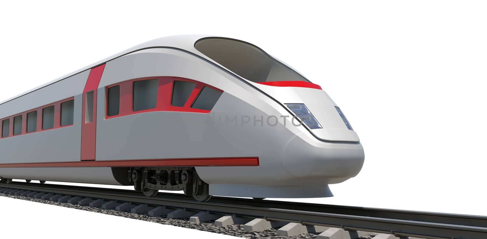 Long train with stripes moving on isolated white background