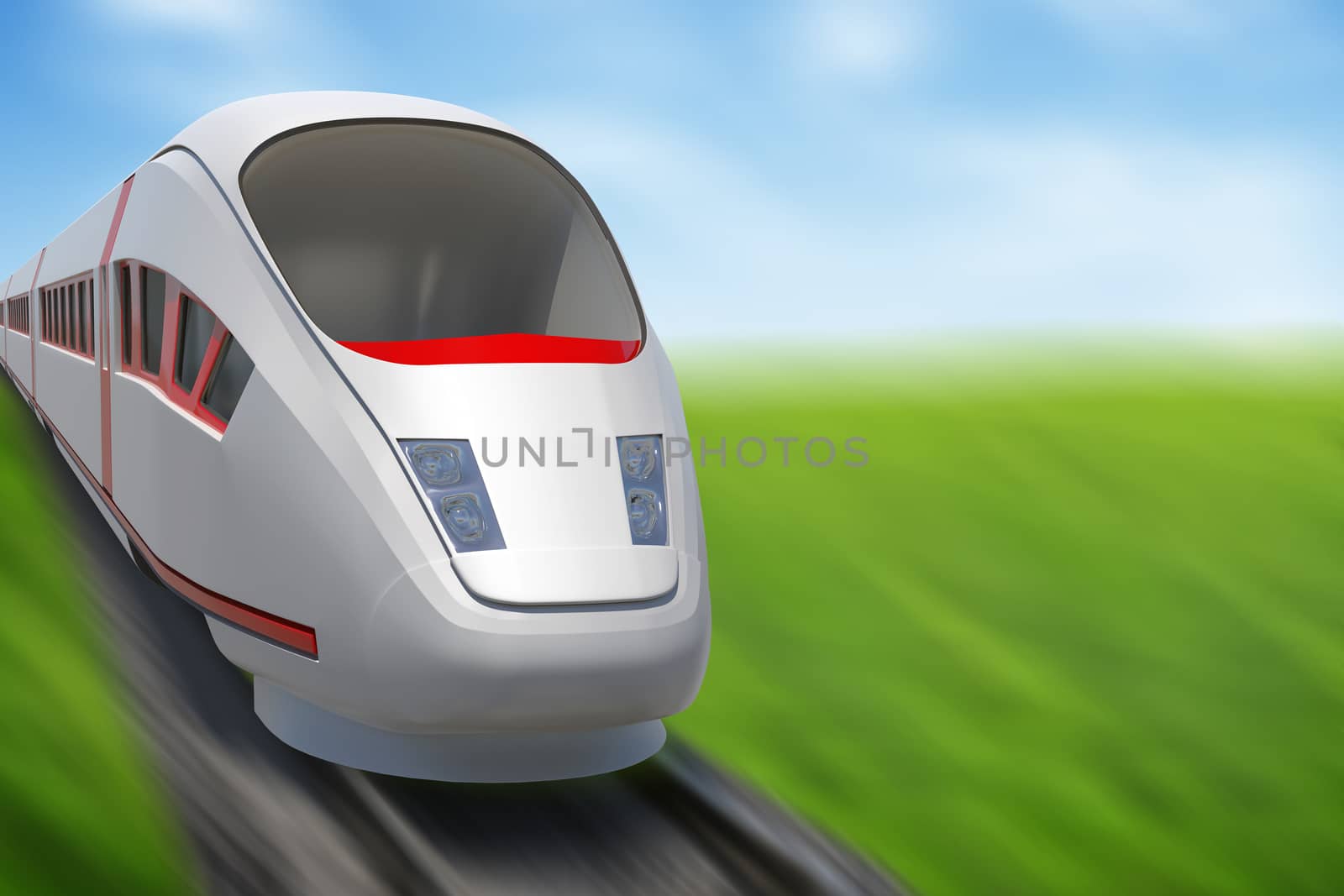 Train moving fast on rail-tracks by cherezoff
