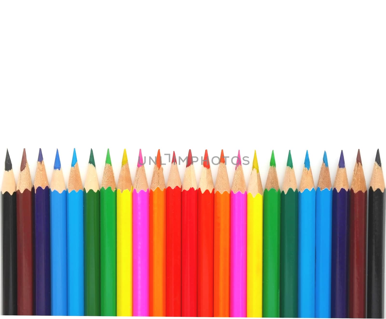 Set color pencils over white