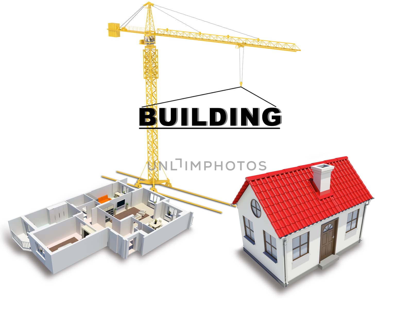 Building crane with house by cherezoff