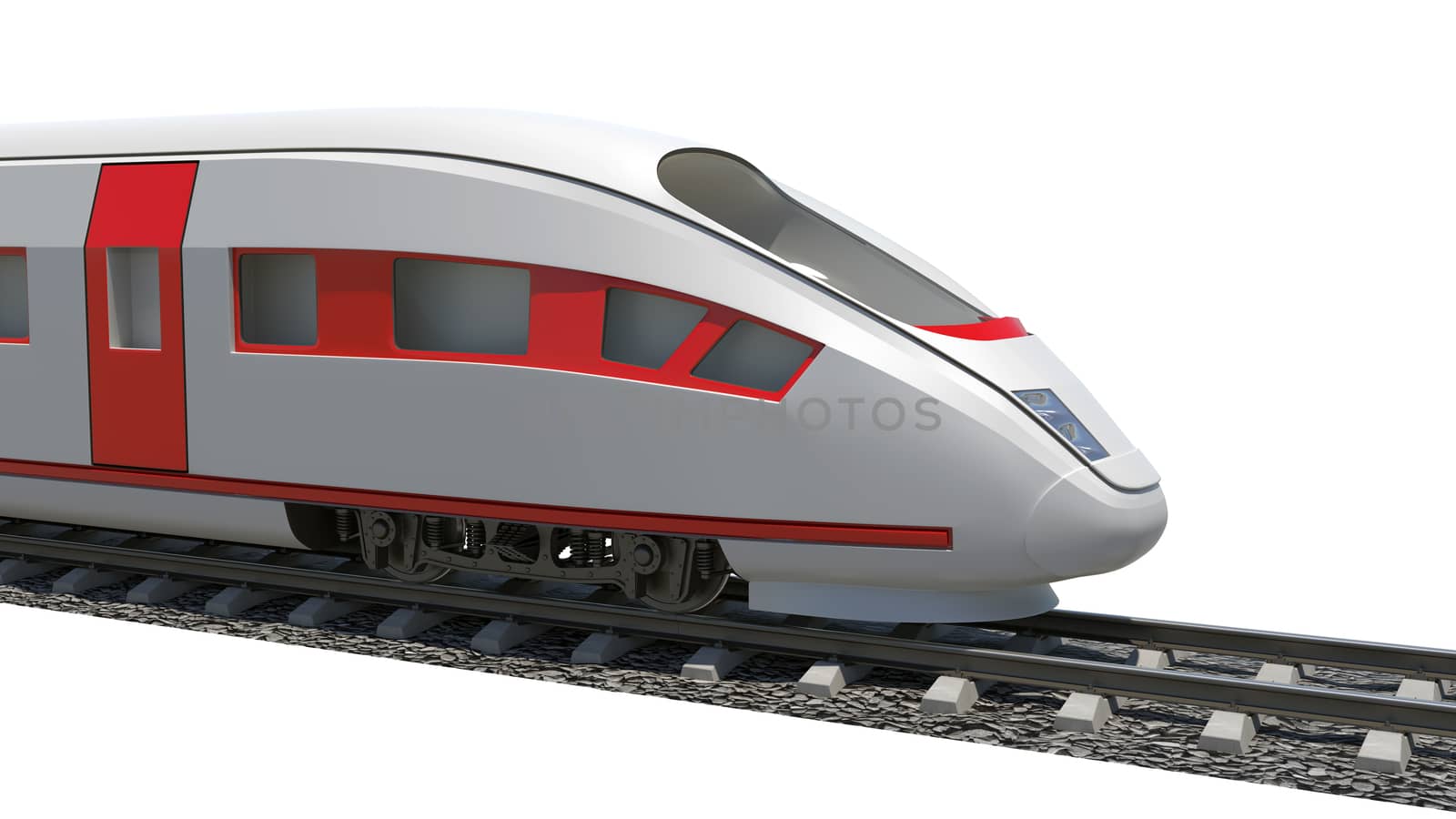 Modern train with stripes on isolated white background