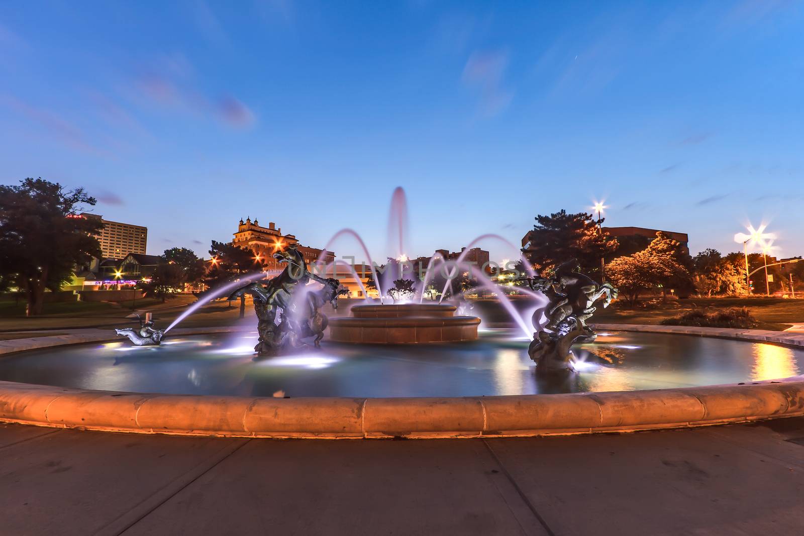 J.C. Nichols Memorial Fountain by the Kansas City Country Club Plaza is a popular tourist area