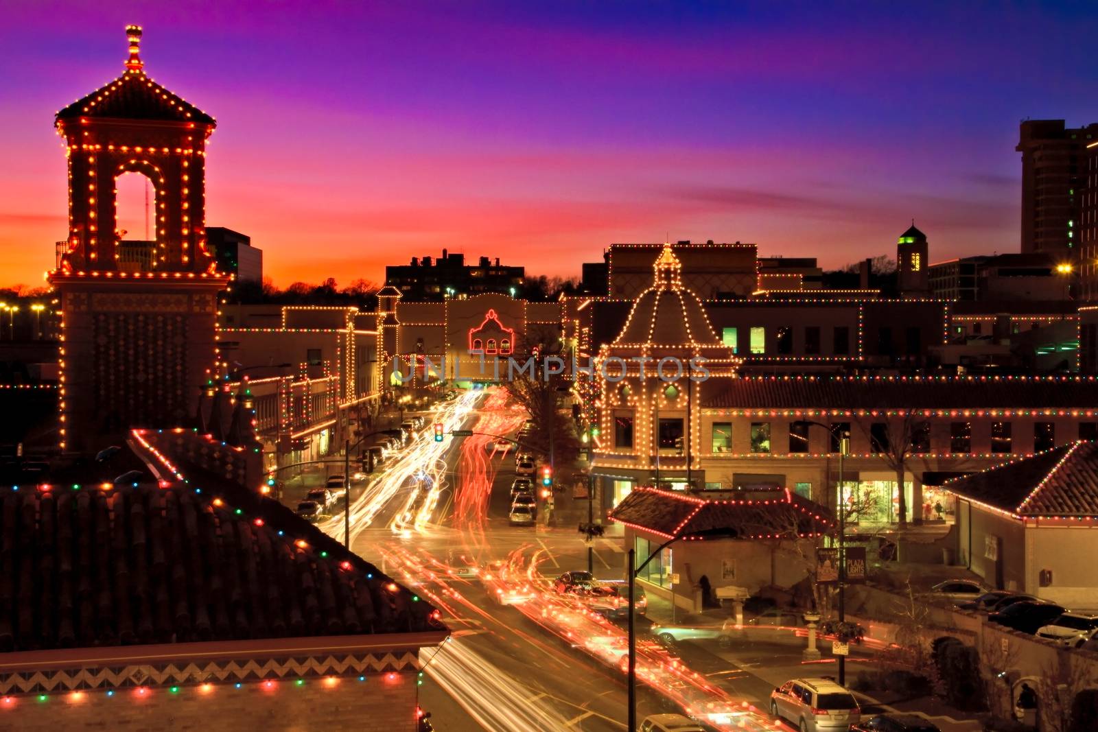 A long exposure of the Kansas City Plaza Christmas Lights.  The lighting of the lights is a Kansas City tradition.