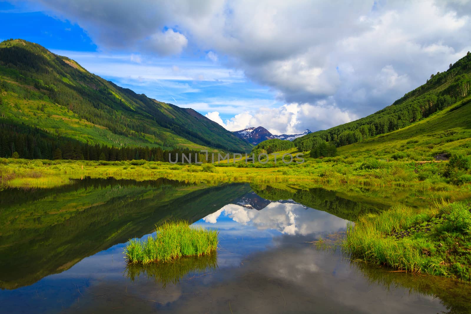 A view from Slate River at Crested Butte, Colorado in early July