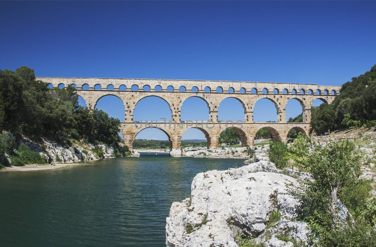 Pont du Gard, famous roman aqueduct in France

