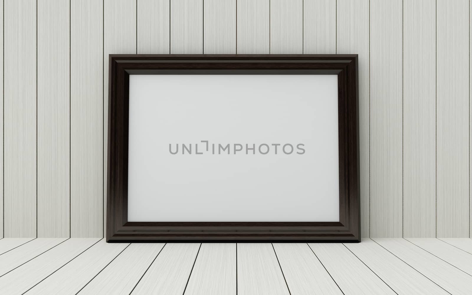 Realistic picture frame on wood background. by teerawit