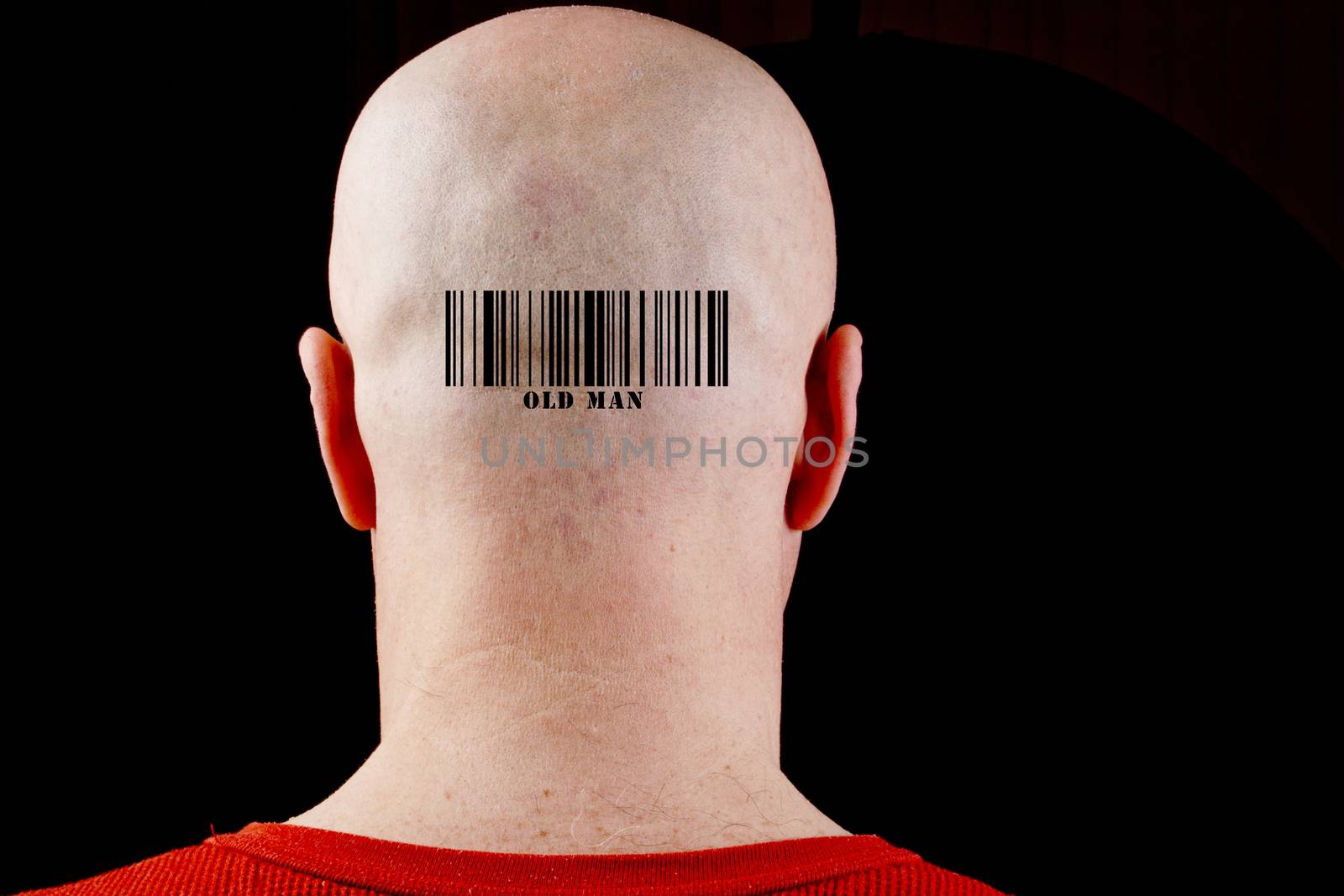 In bald man barcode corresponding text of the old man.