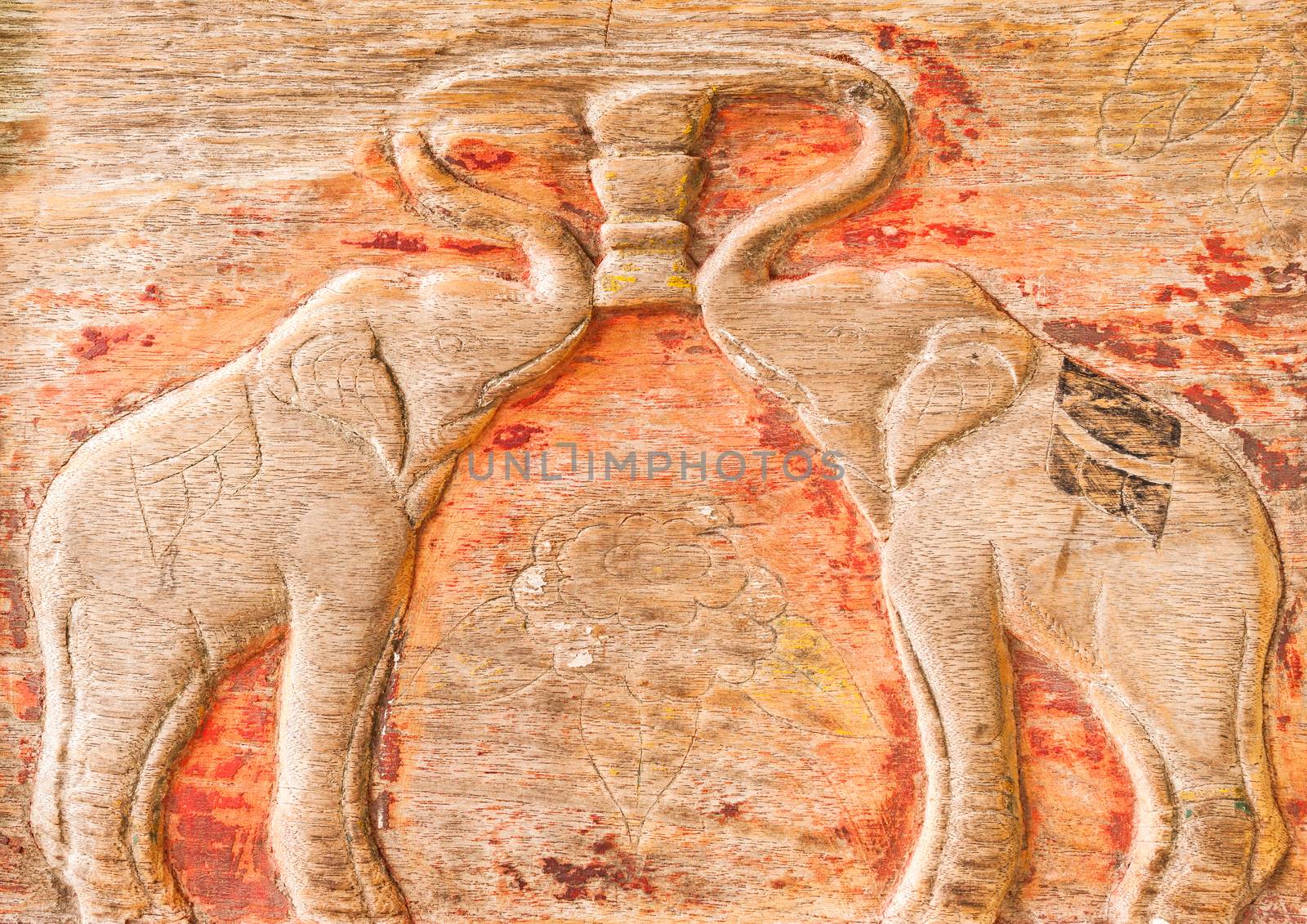 Carved Thai of elephant on the wood by nopparats