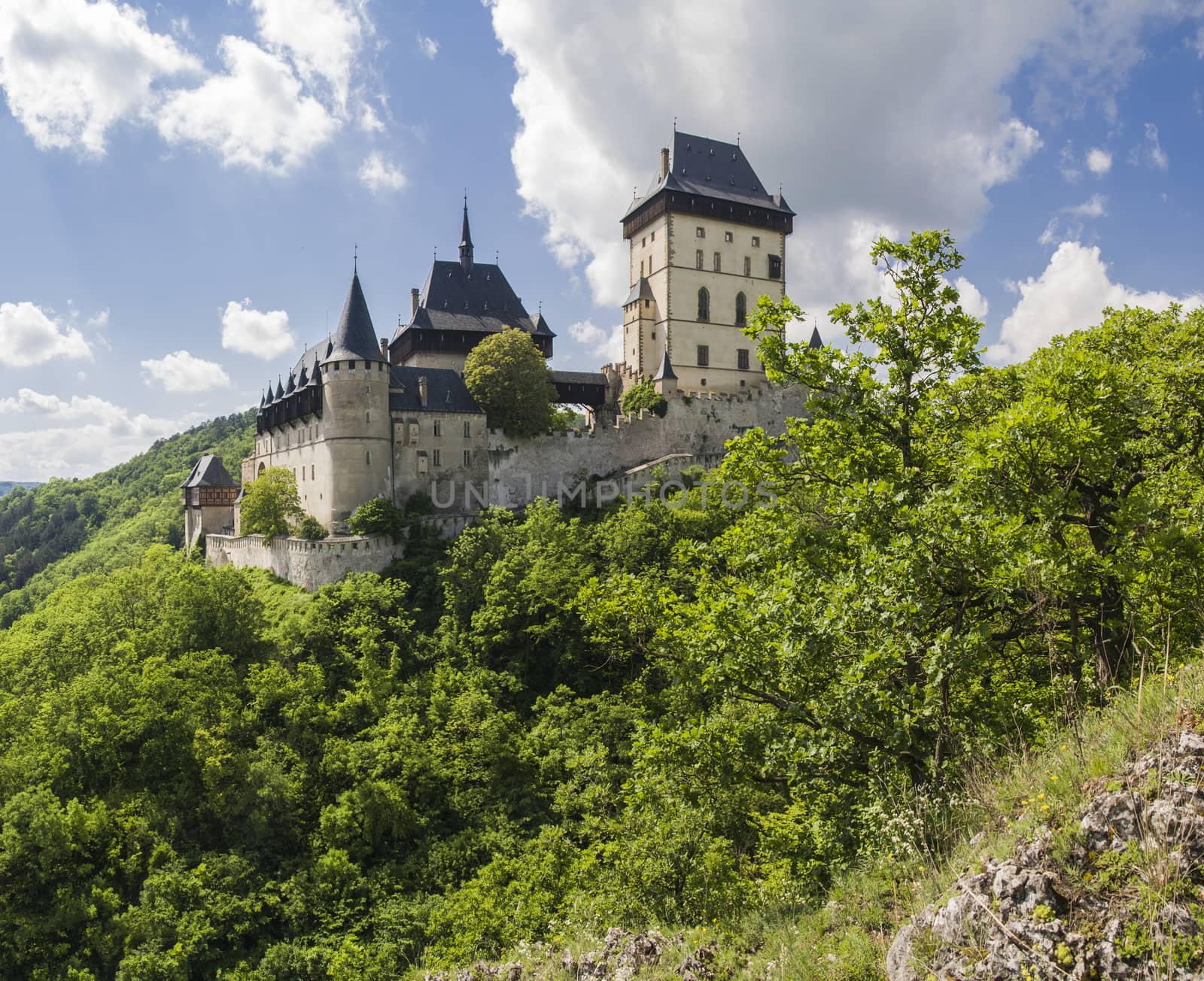 Karlstejn castle in summer, one of the most famous castles in Czech Republic

