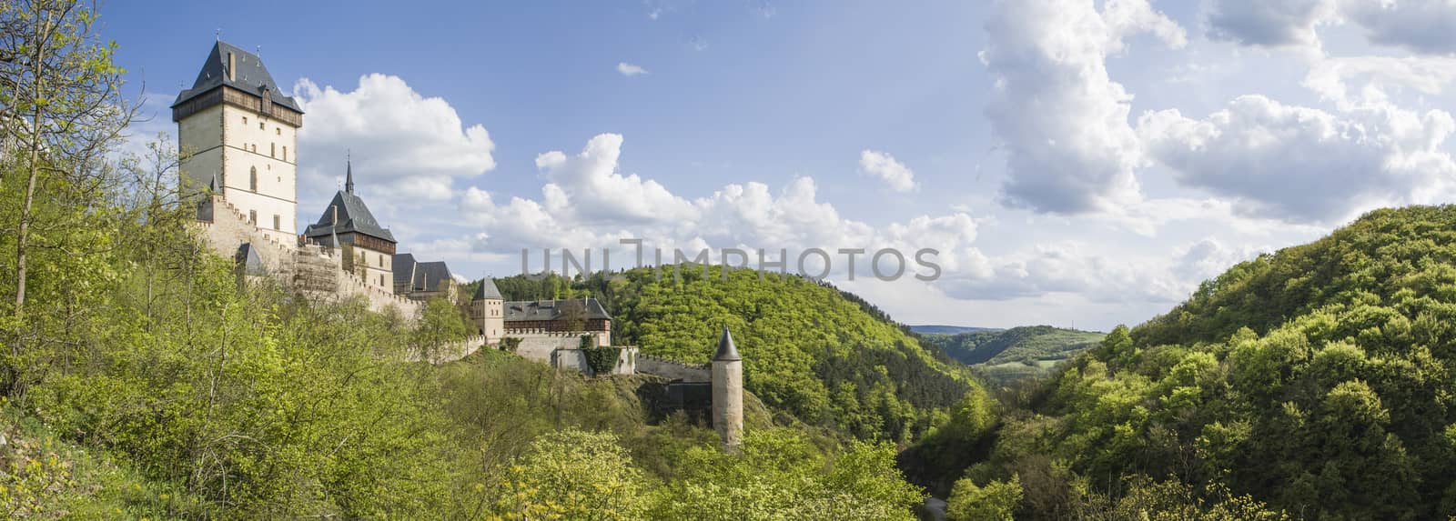 Karlstejn castle in summer, panoramatic view


