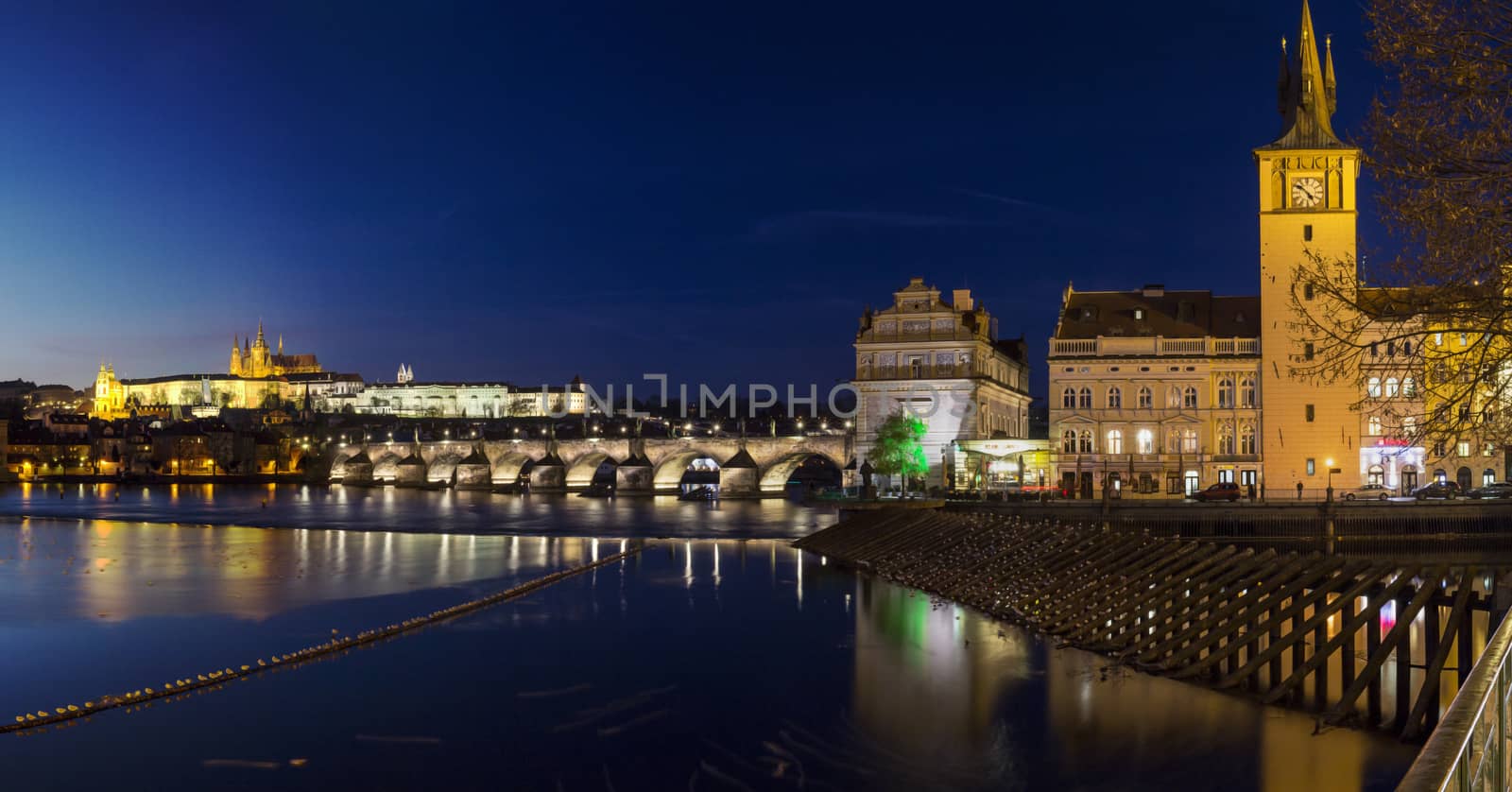 Cityscape of Prague with Castle and Charles Bridge at sunset, Czech Republic