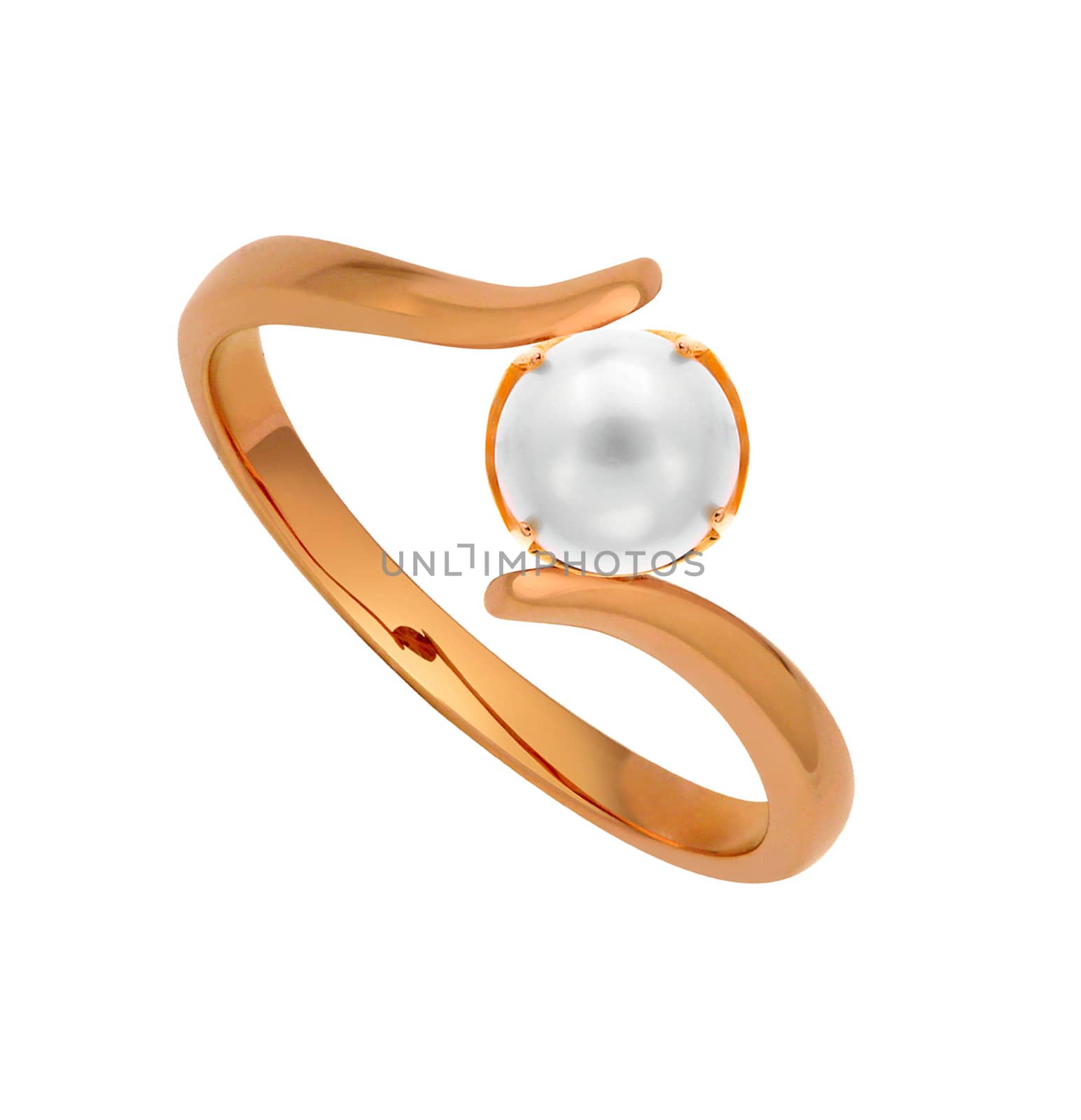 Gold ring with pearl on white