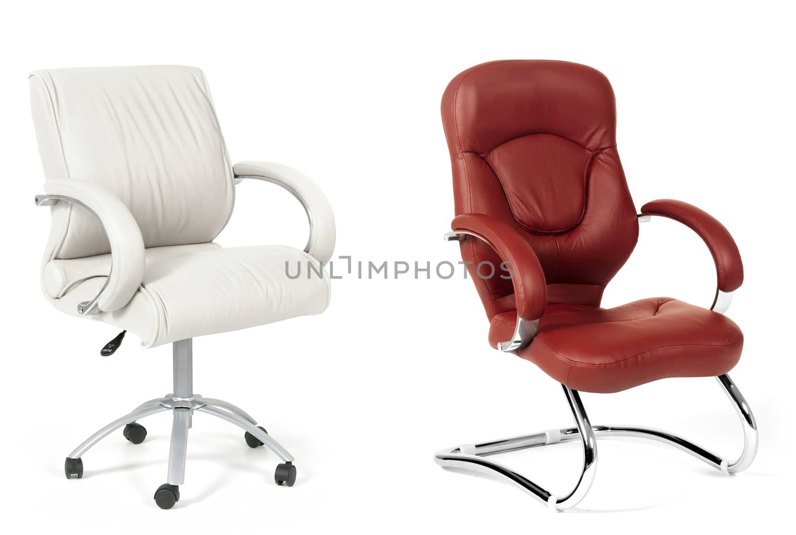 The office chairs from white and brown leather