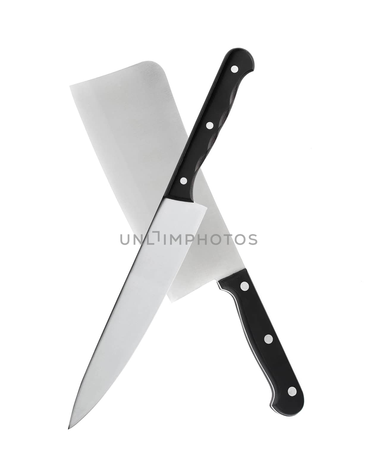 Big knife with black handle on a white