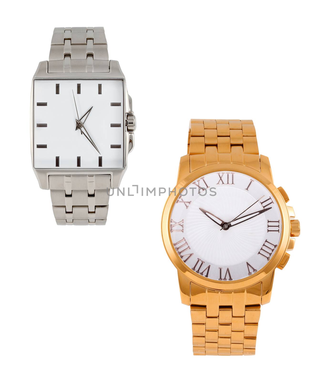 golden and silver modern wrist watch isolated