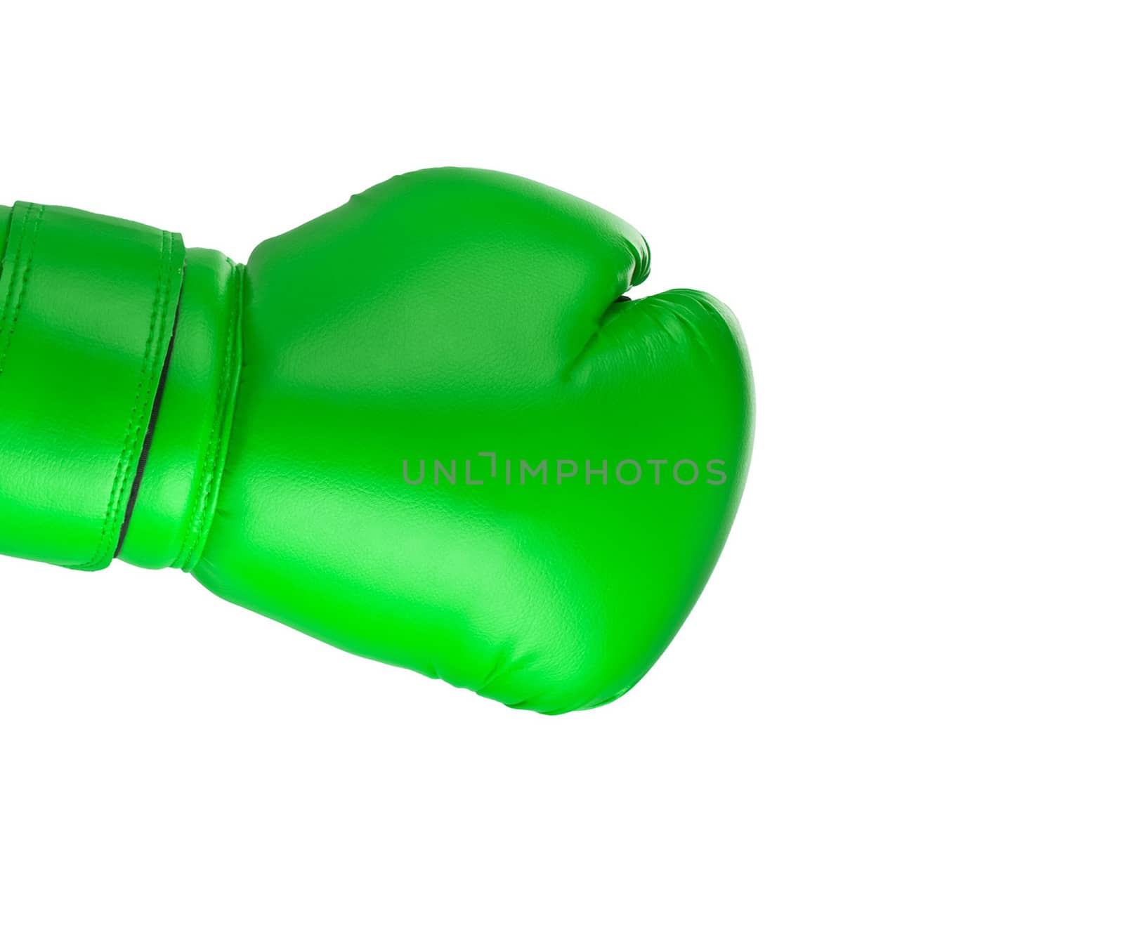 Green boxing glove on white background