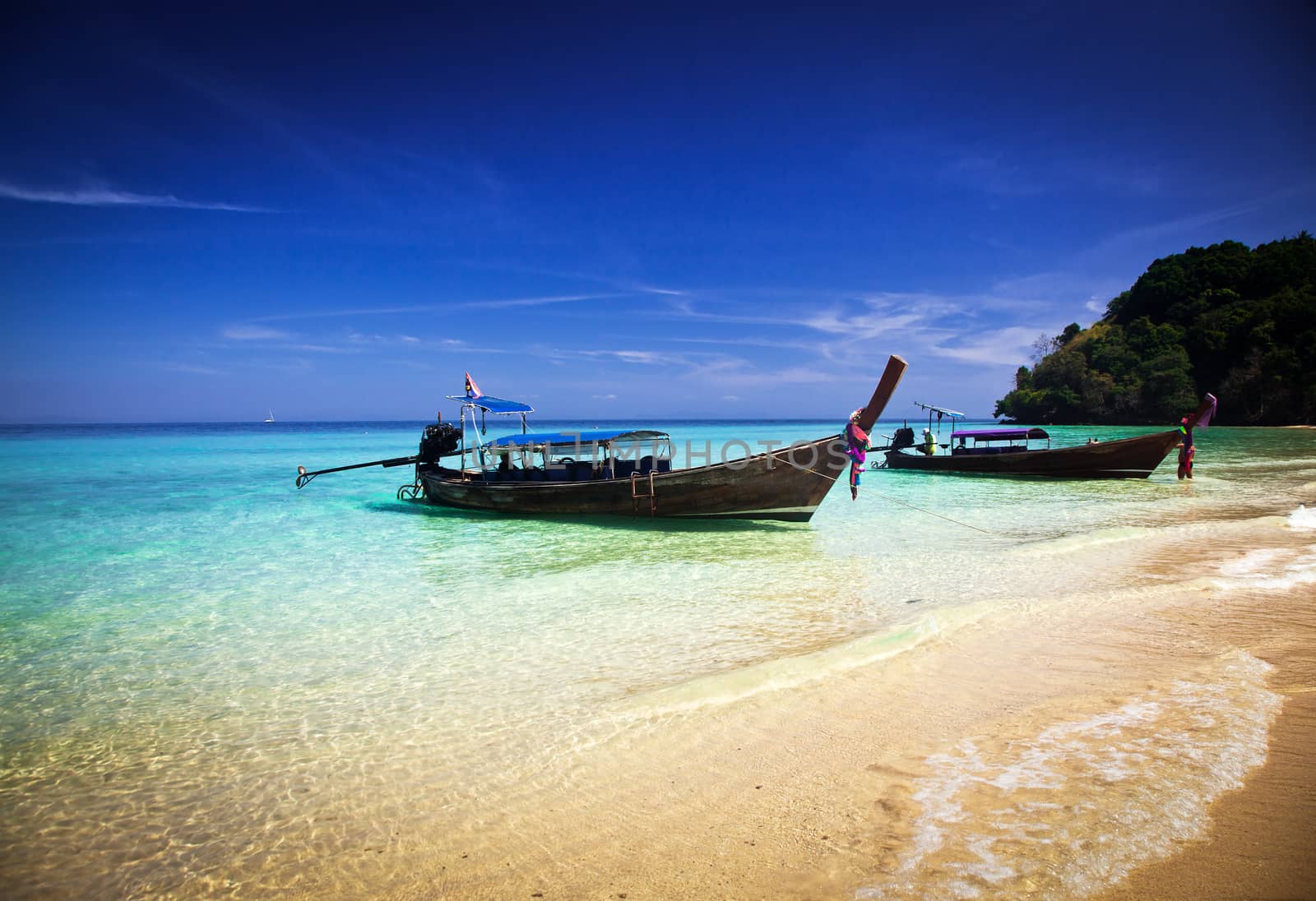 Longtail boats on the beautiful beach, Thailand