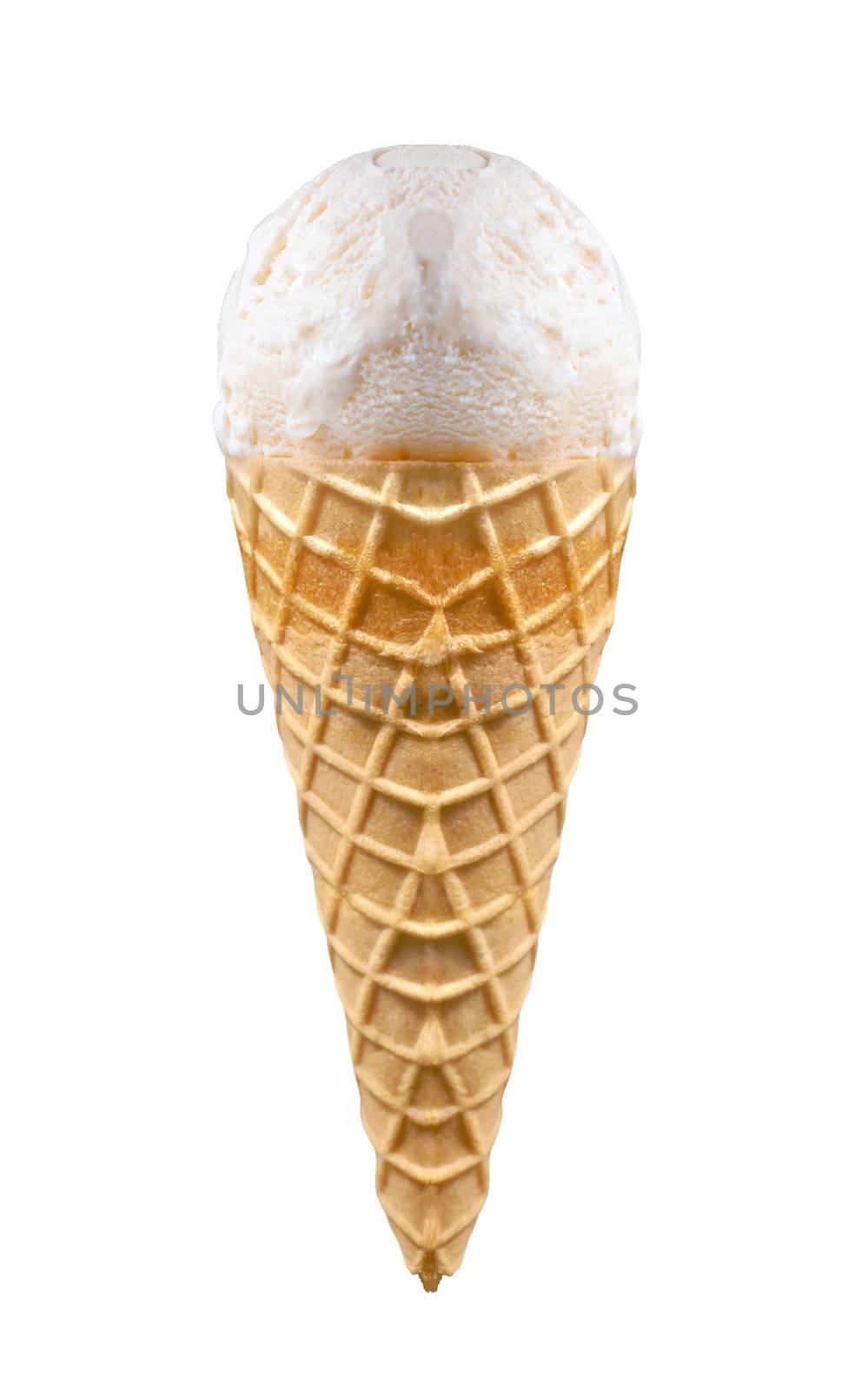 vanilla ice cream with cone on white background