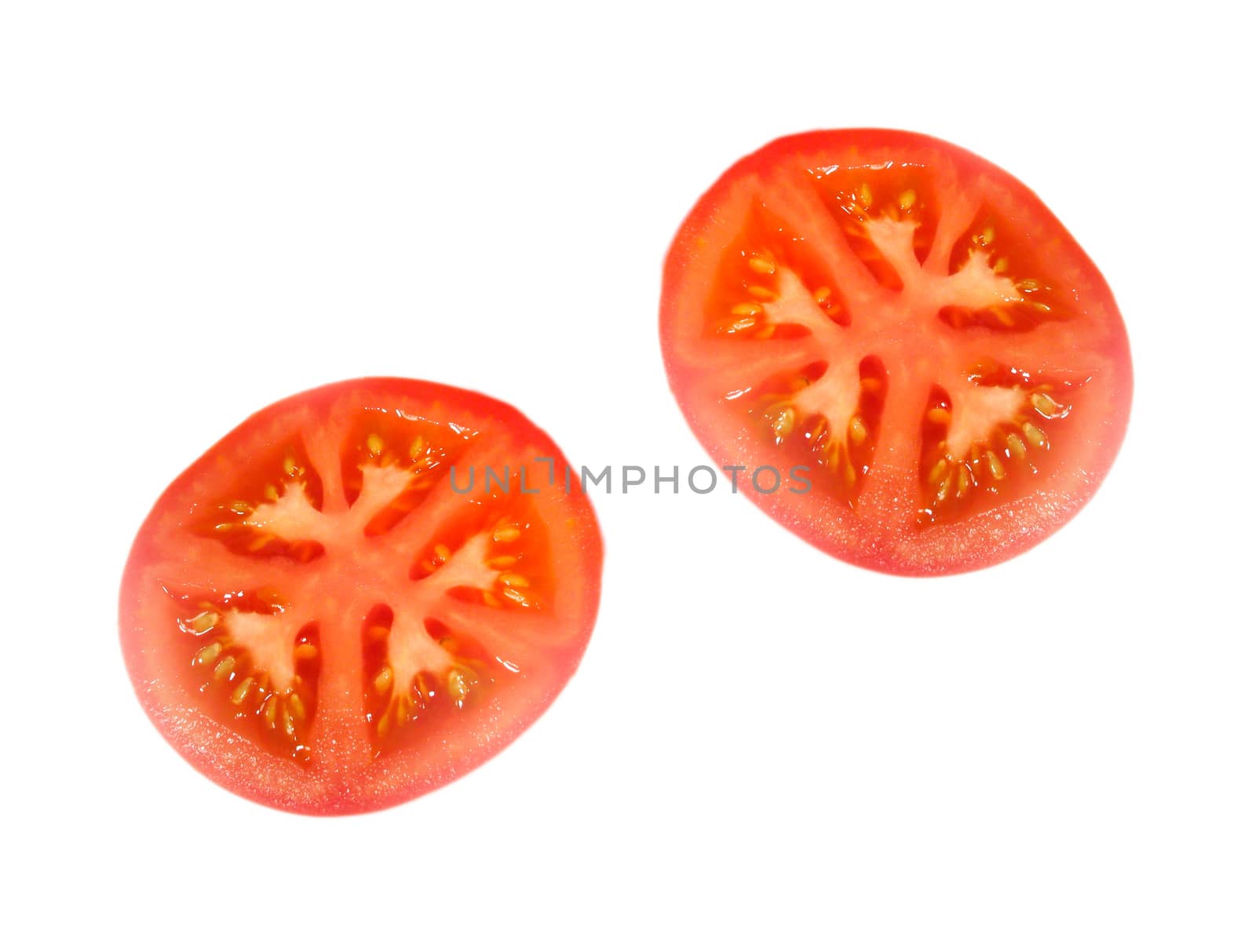 slices of tomato isolated on white