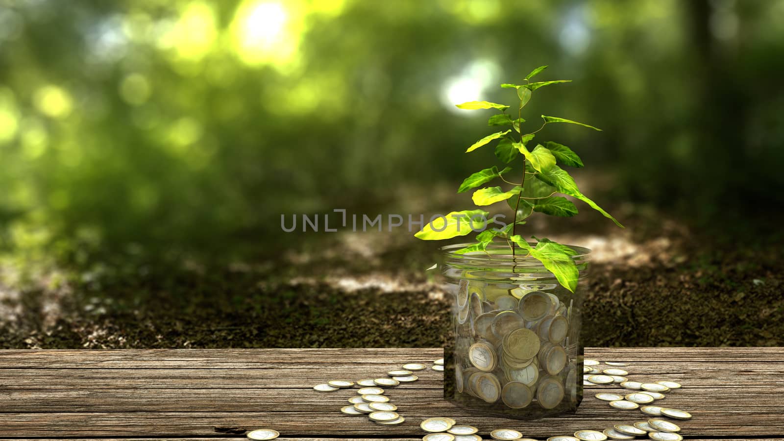 Plant growing from money jar. Concept of financial investment. by ytjo