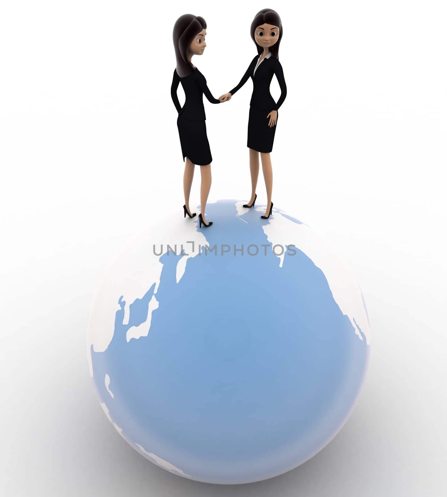 3d woman handshake on globe concept by touchmenithin@gmail.com