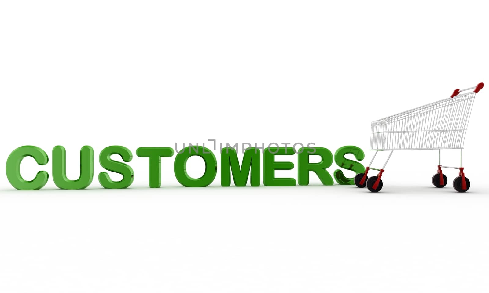 3d customers with cart concept on white background, front angle view