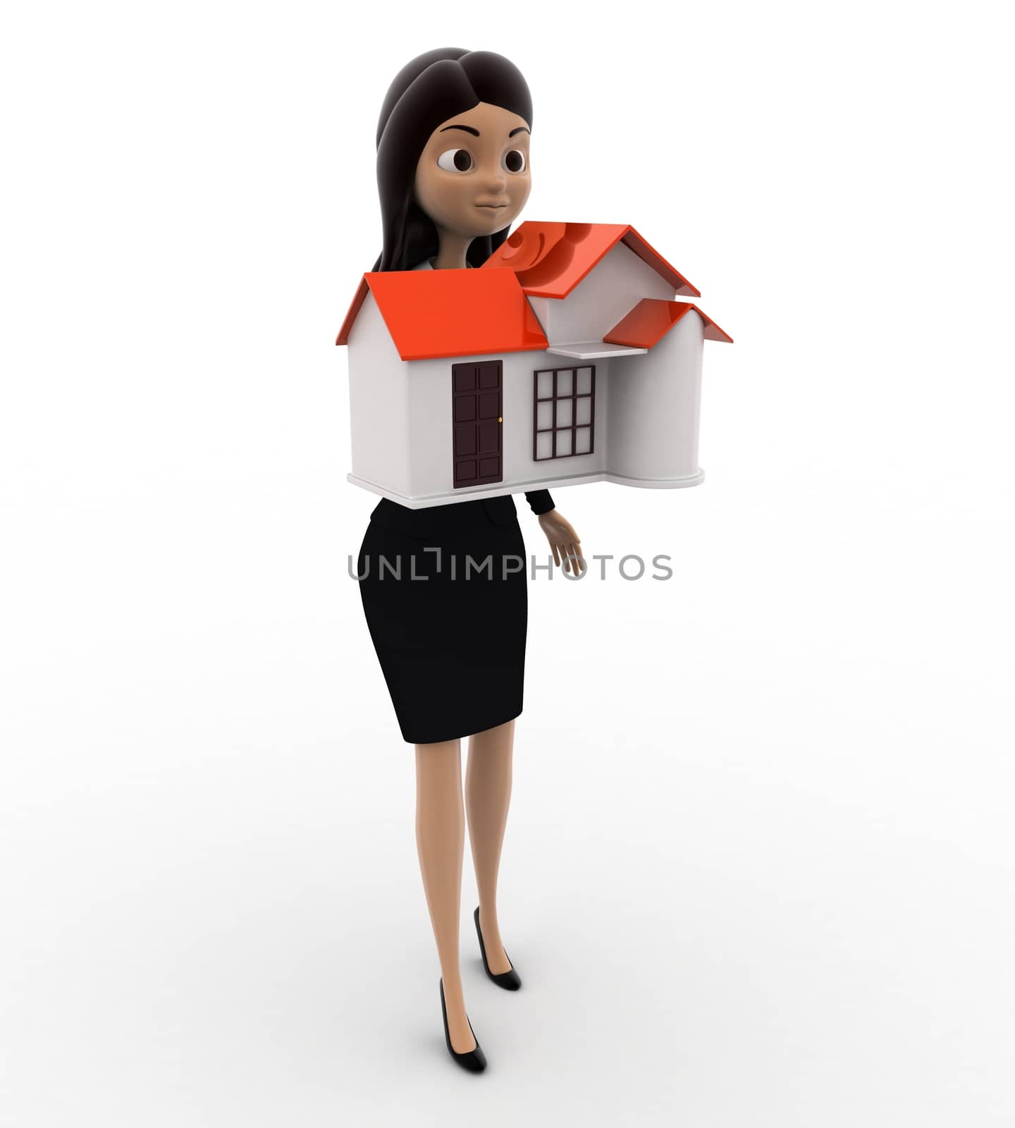 3d woman holding small house in hand concept by touchmenithin@gmail.com