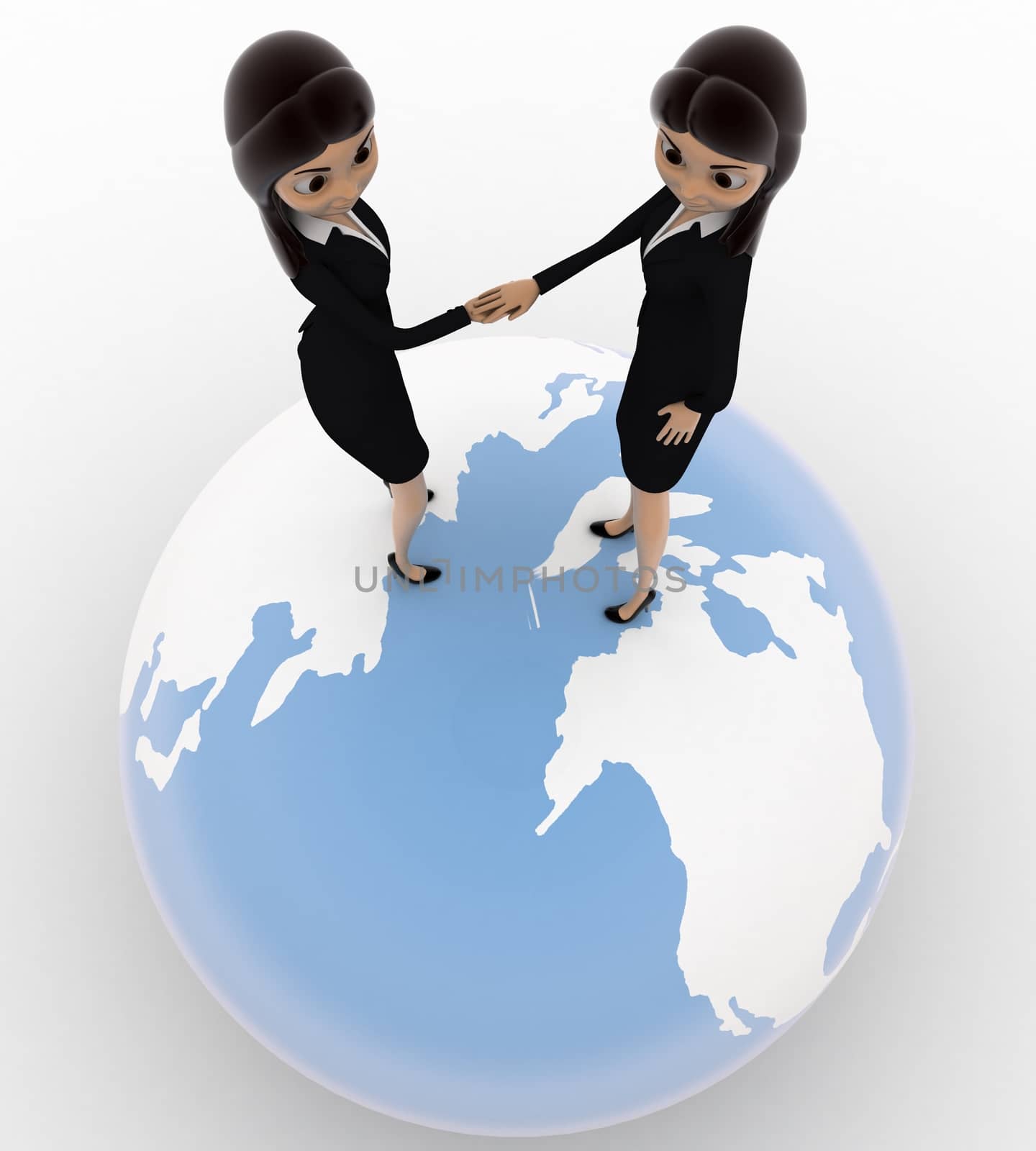 3d woman handshake on globe concept by touchmenithin@gmail.com