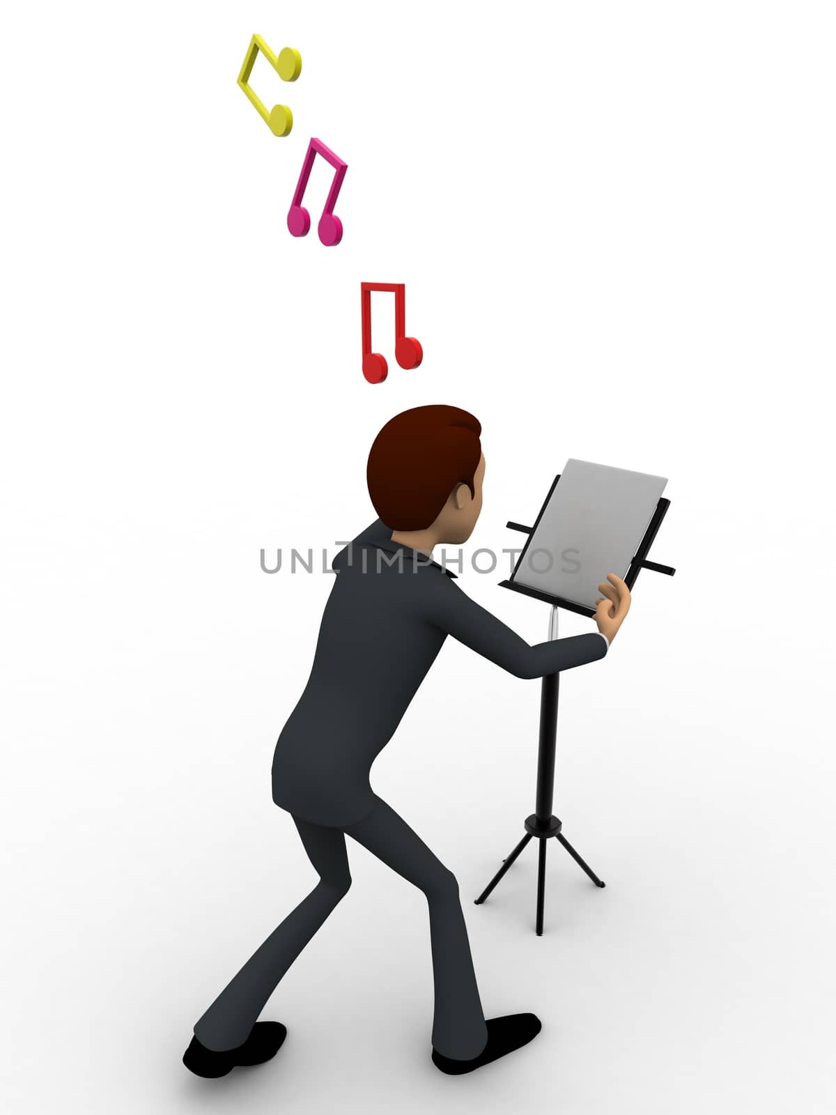 3d man with music notes and script concept by touchmenithin@gmail.com