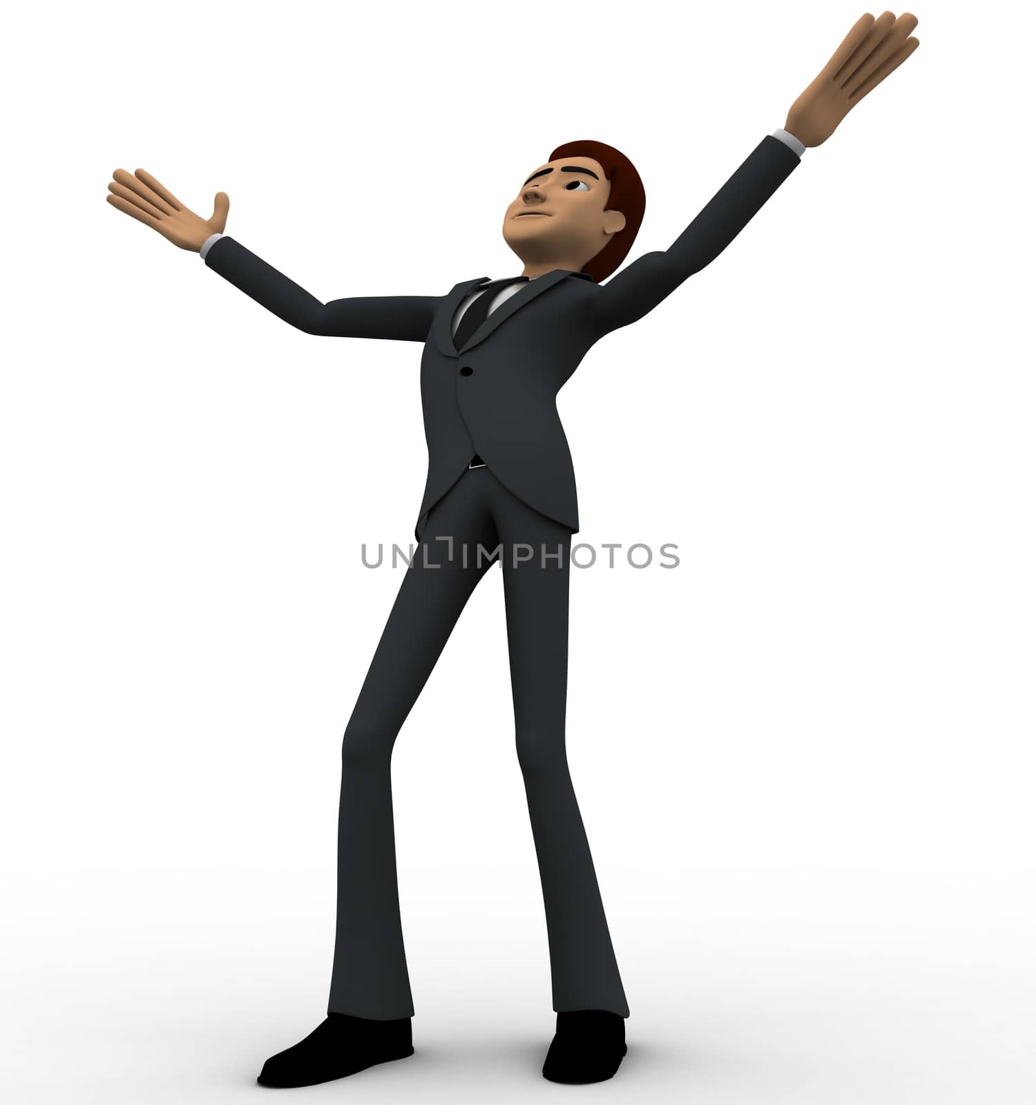 3d man dancing concept on white background, low angle view