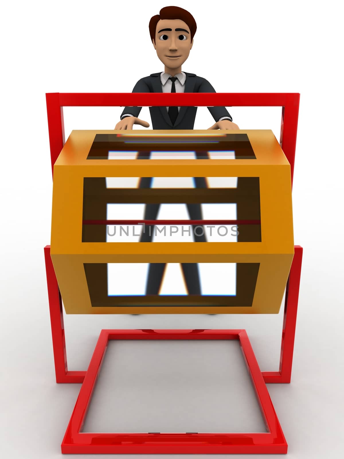 3d man with film box concept on white background, front angle view