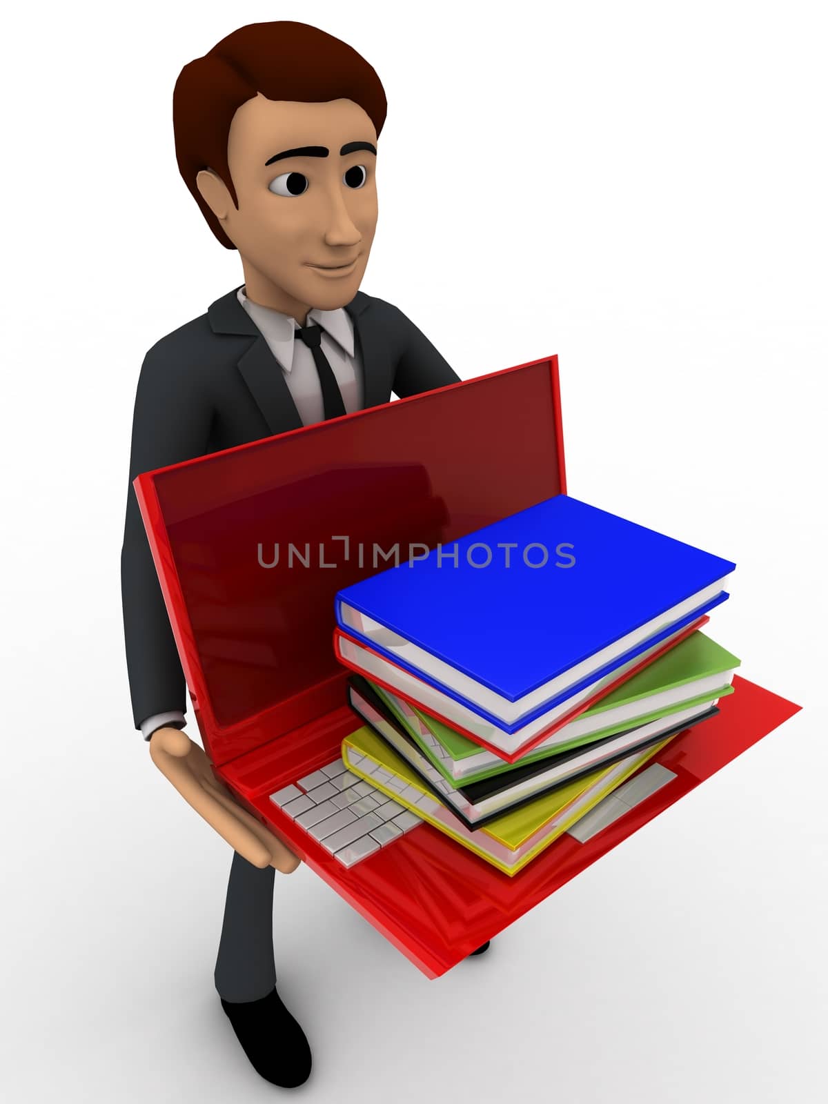 3d man holding books on laptop concept by touchmenithin@gmail.com