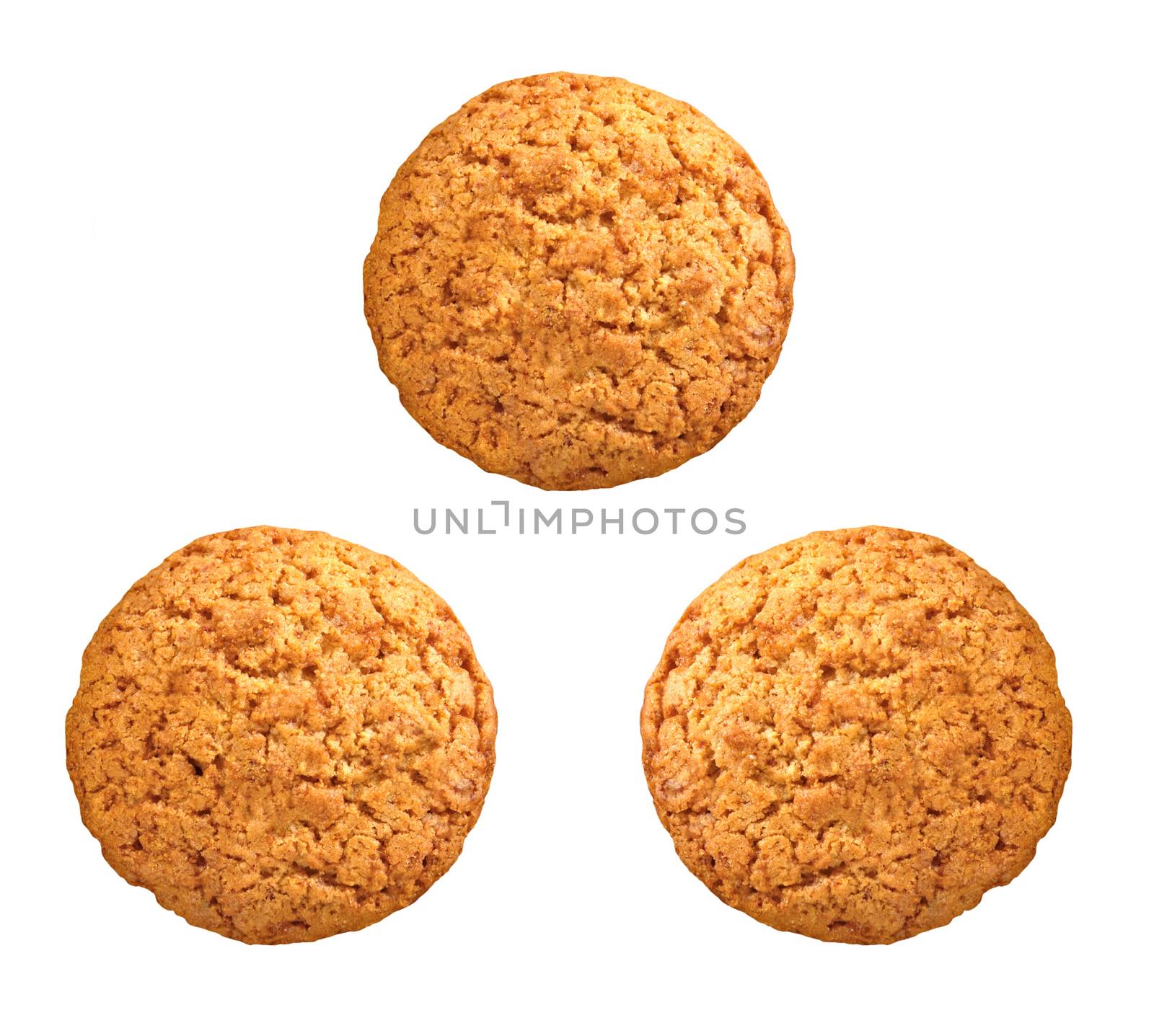 sweet brown oatmeal cookies on white background