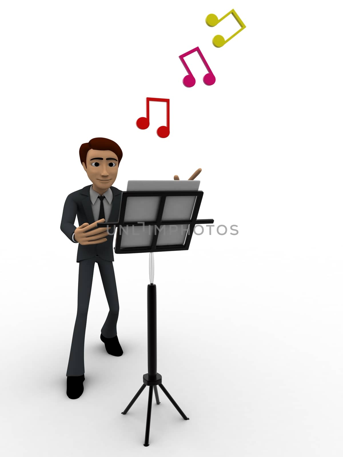 3d man with music notes and script concept by touchmenithin@gmail.com