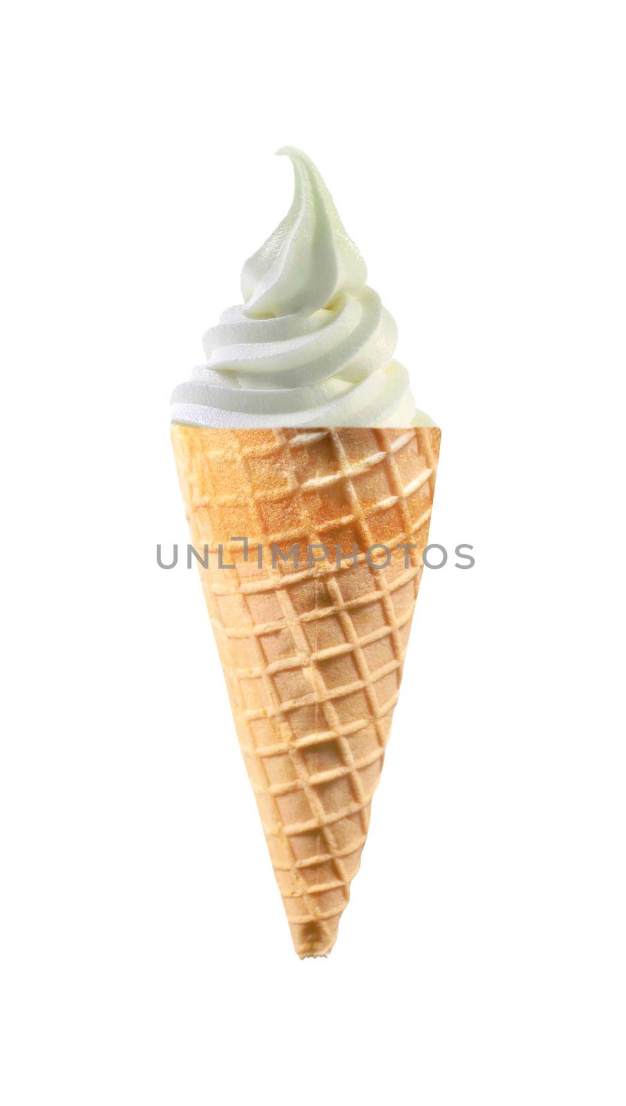 Vanilla ice cream in a sugar cone