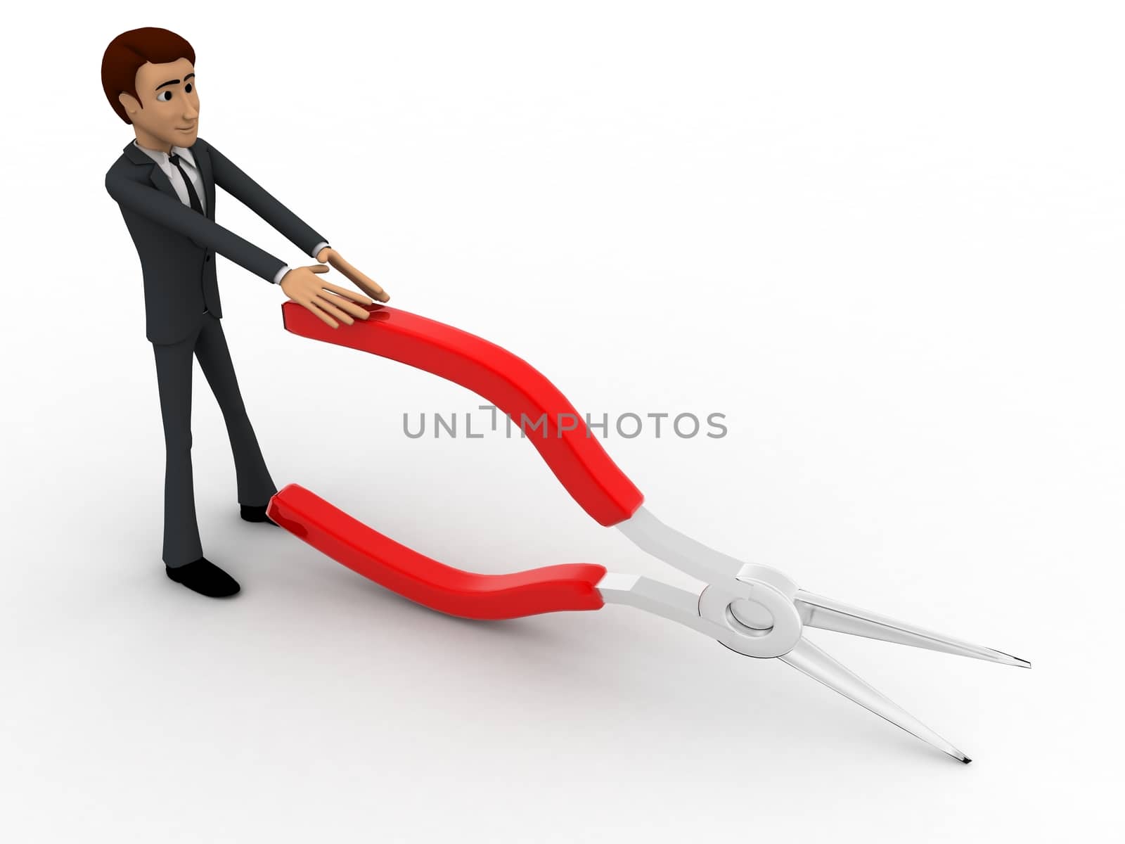 3d man with plucker concept on white background,  top angle view
