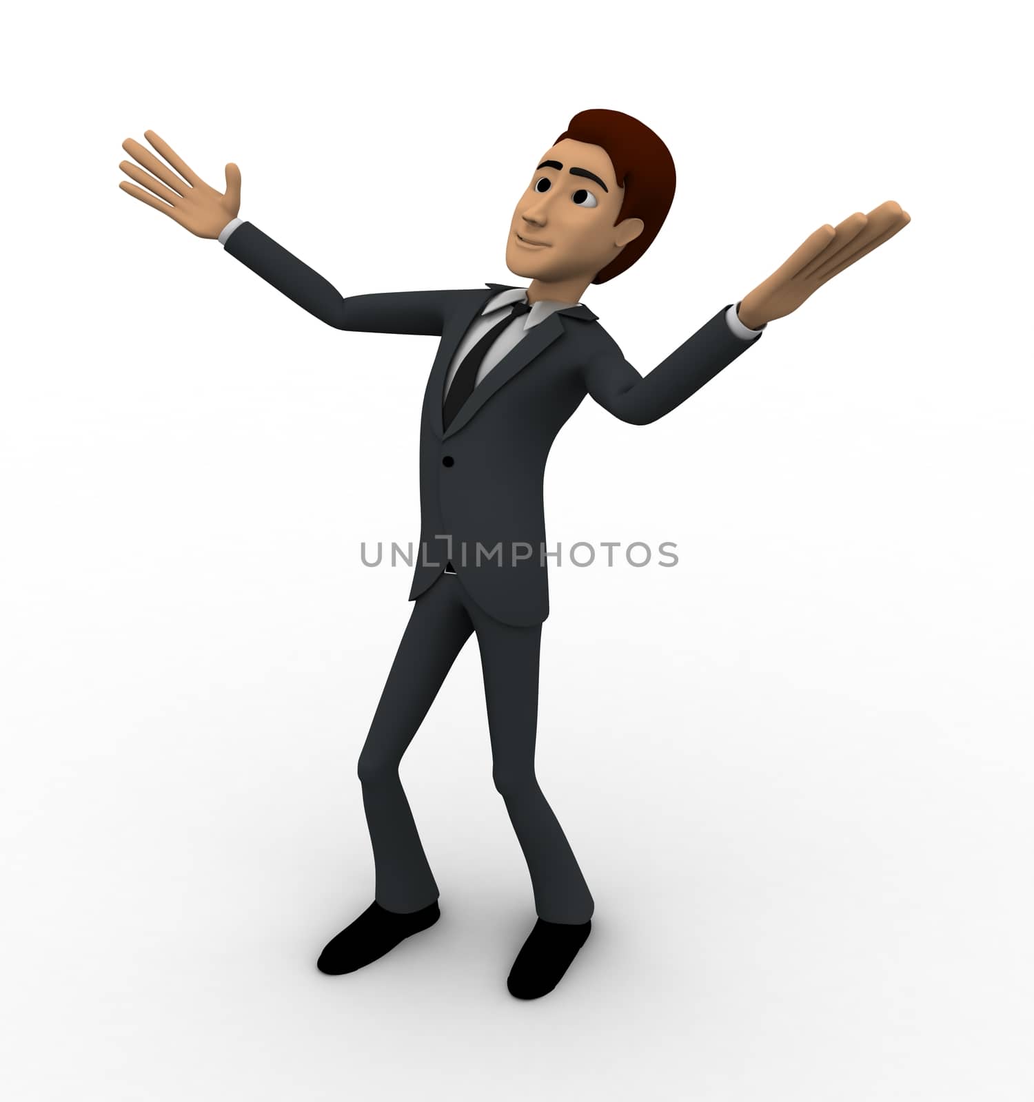 3d man dancing concept on white background, side angle view