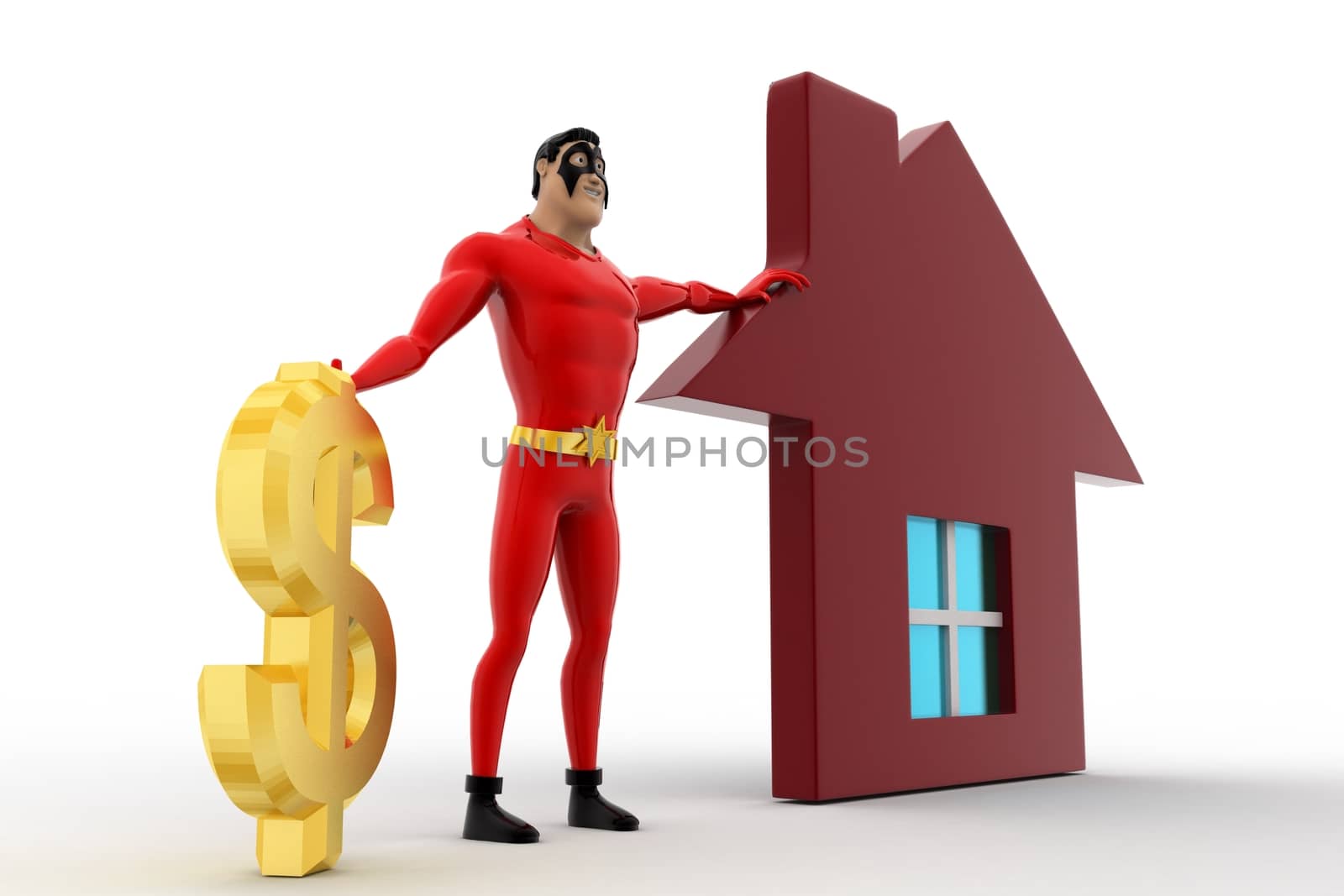 3d superhero  with dollar symbol and home icon concept by touchmenithin@gmail.com