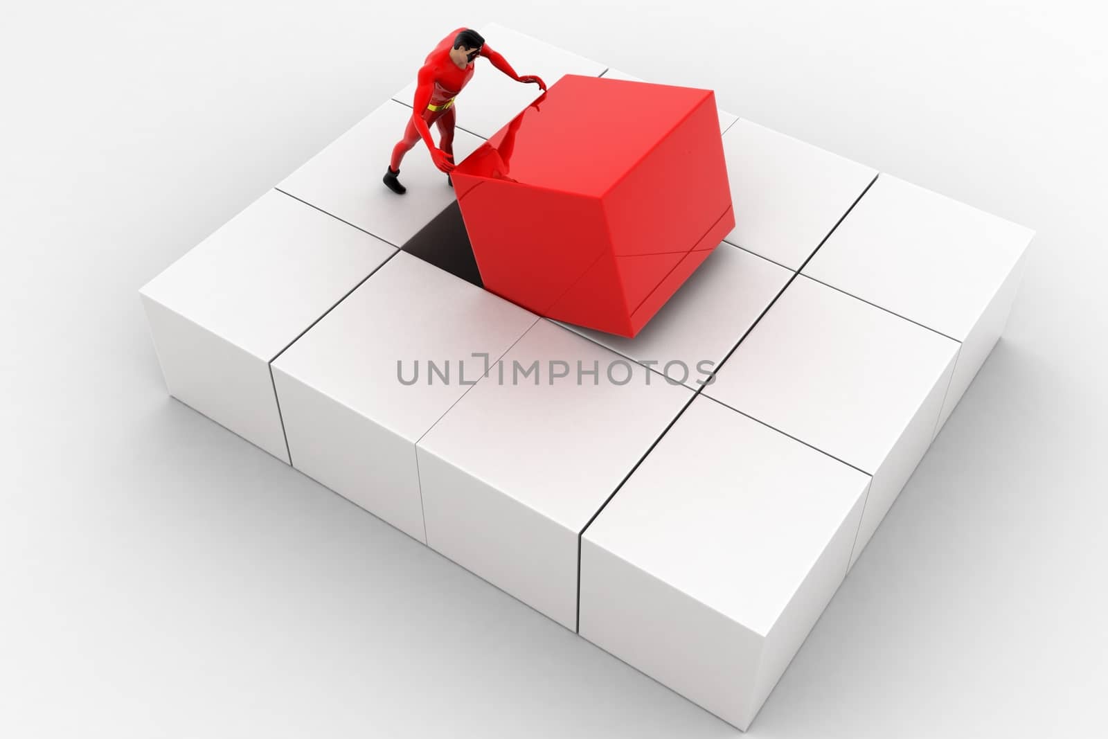 3d superhero  put box in center of other boxes concept by touchmenithin@gmail.com