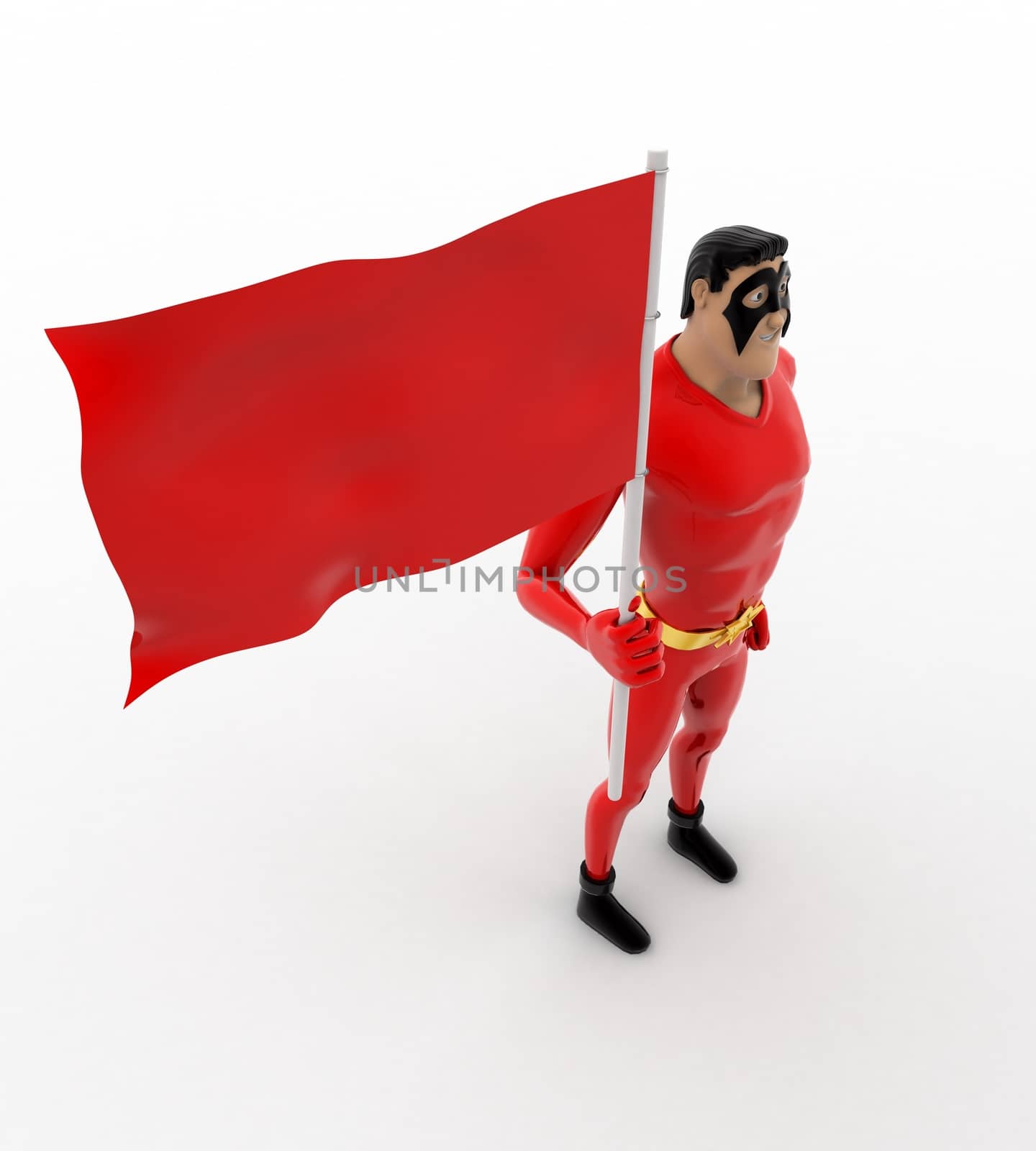 3d superhero  with red flag concept by touchmenithin@gmail.com