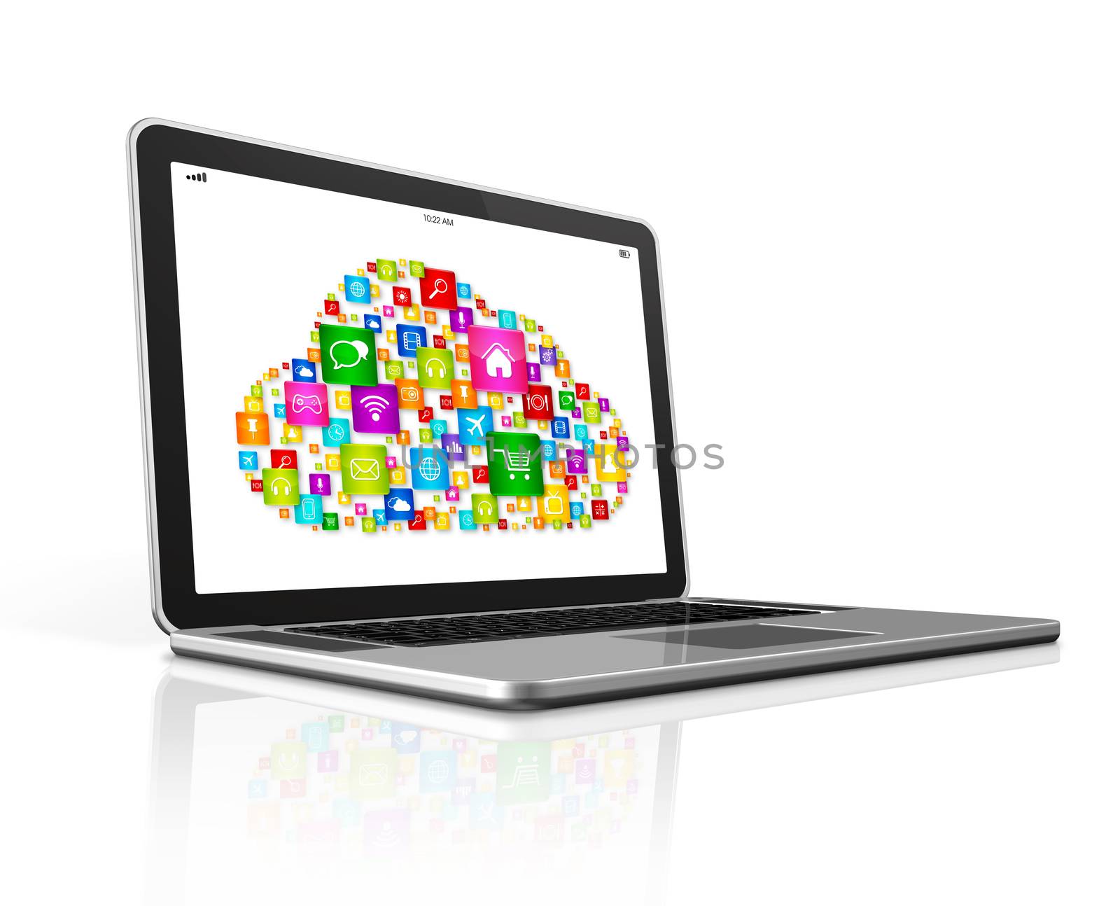 Cloud Computing Symbol on a laptop. Isolated on white with clipping path