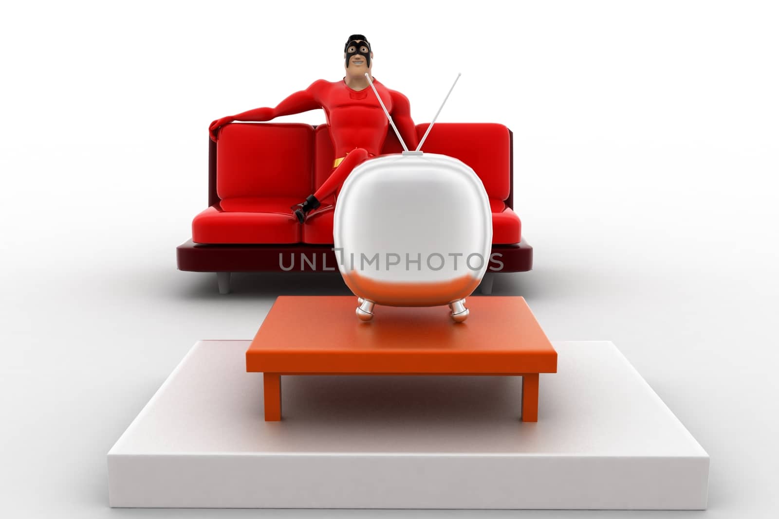 3d superhero  watching tv concept by touchmenithin@gmail.com